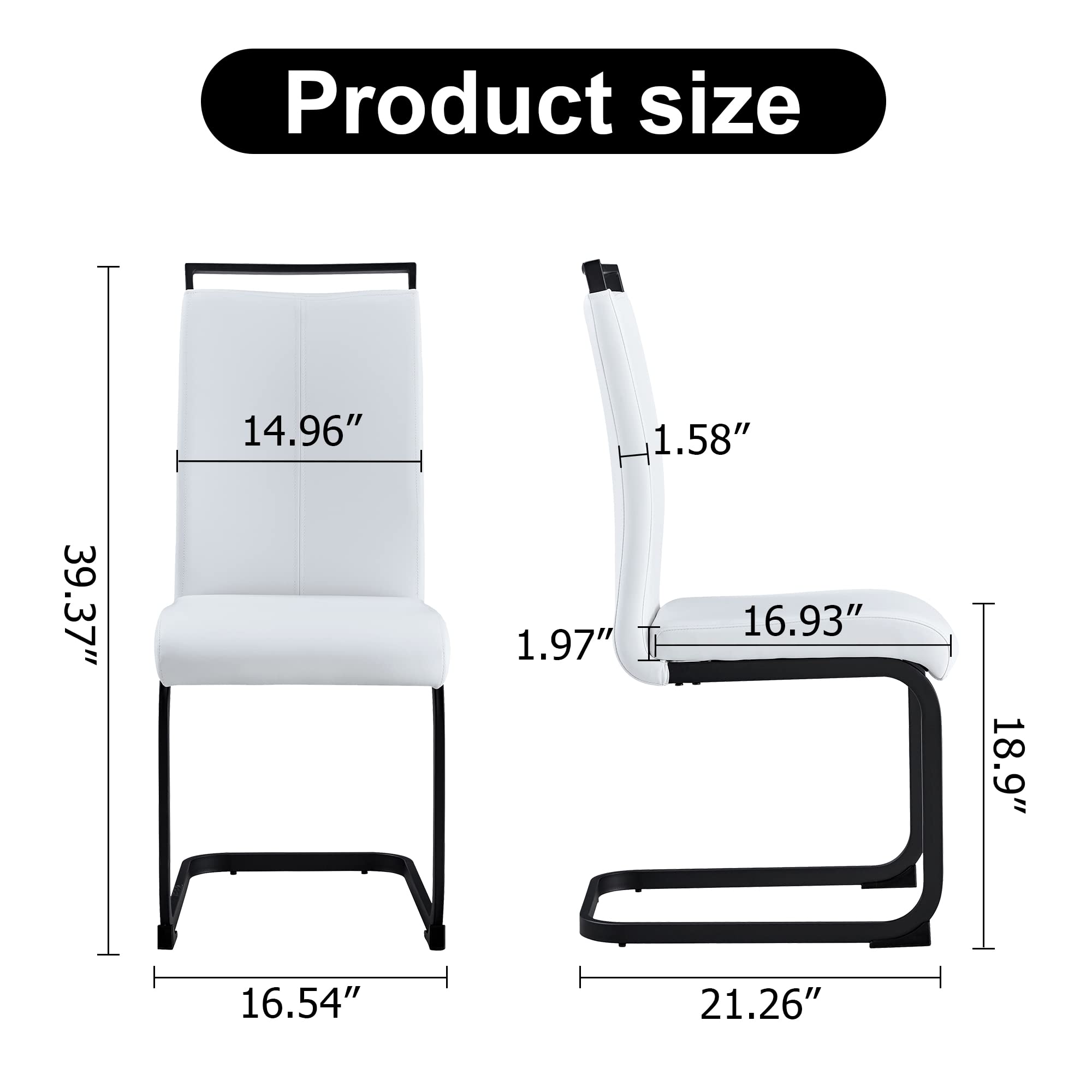 Baysitone Modern Dining Chairs Set of 4 - Black Frame Faux Leather Padded High Back Side Chairs for Kitchen, Dining Room & Living Room - Comfortable Seating for Family Meals, Entertaining Guests & Home Decor (White)
