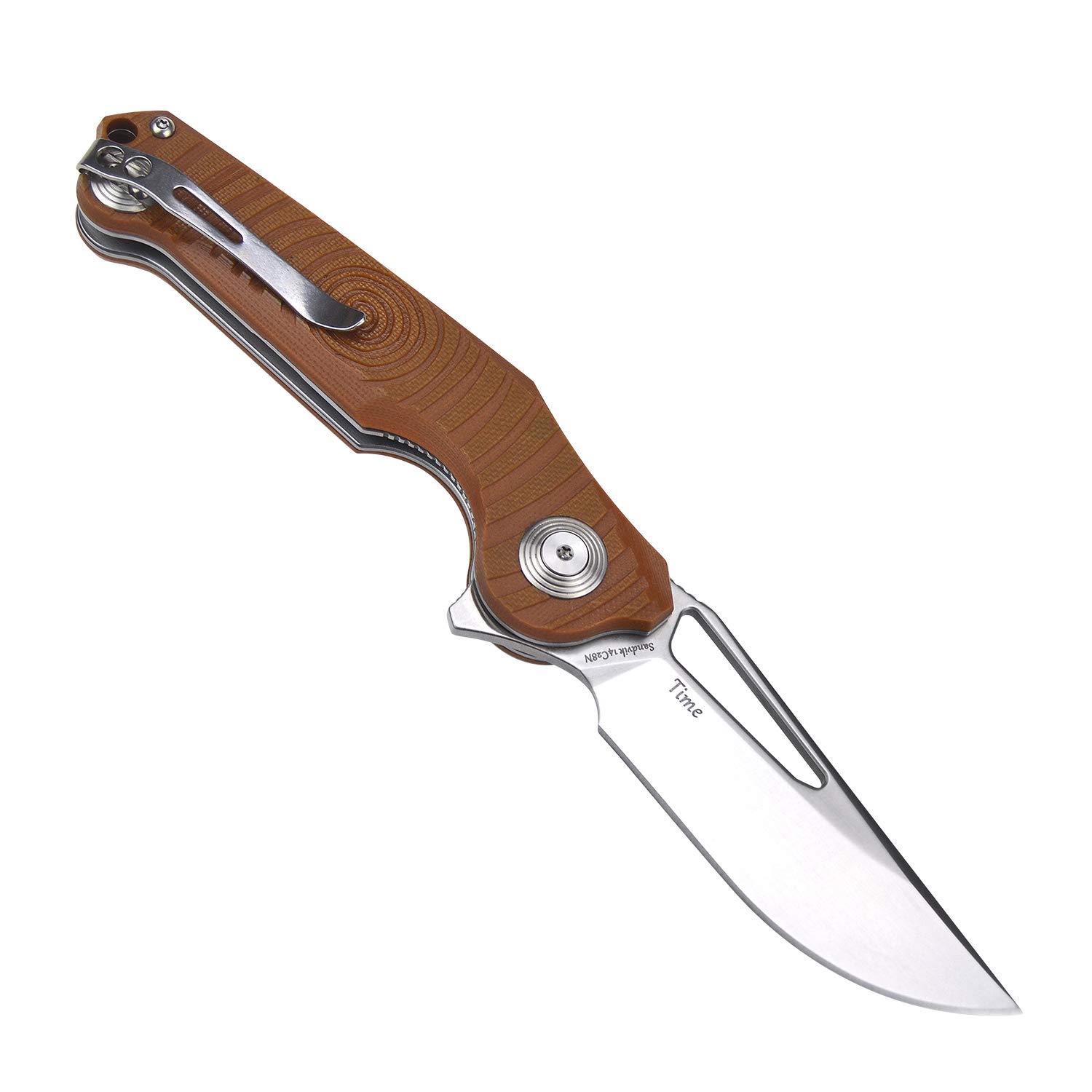 Harnds Time Folding Knife - Premium Sandvik 14C28N Steel Blade, G10 Handle, Pocket Clip - EDC Folding Knife for Camping, Hiking, Survival & Outdoor Activities (Brown)