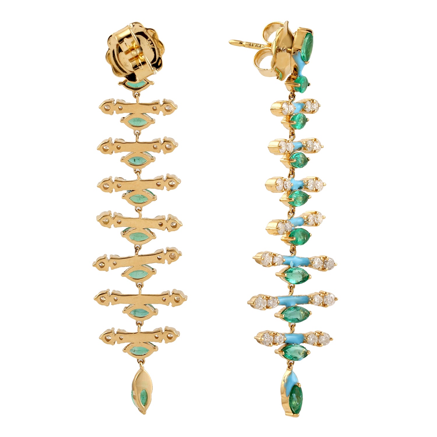 Exquisite Marquise Emerald Pave Diamond Long Chandelier Earrings in 14K Gold - Perfect for Weddings, Galas & Evening Events
