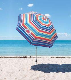 Tommy Bahama Premium Beach Umbrella - 7ft UV Protection Sun Shade with Sand Anchor (Red) - Perfect for Beach, Poolside, Backyard & Outdoor Relaxation