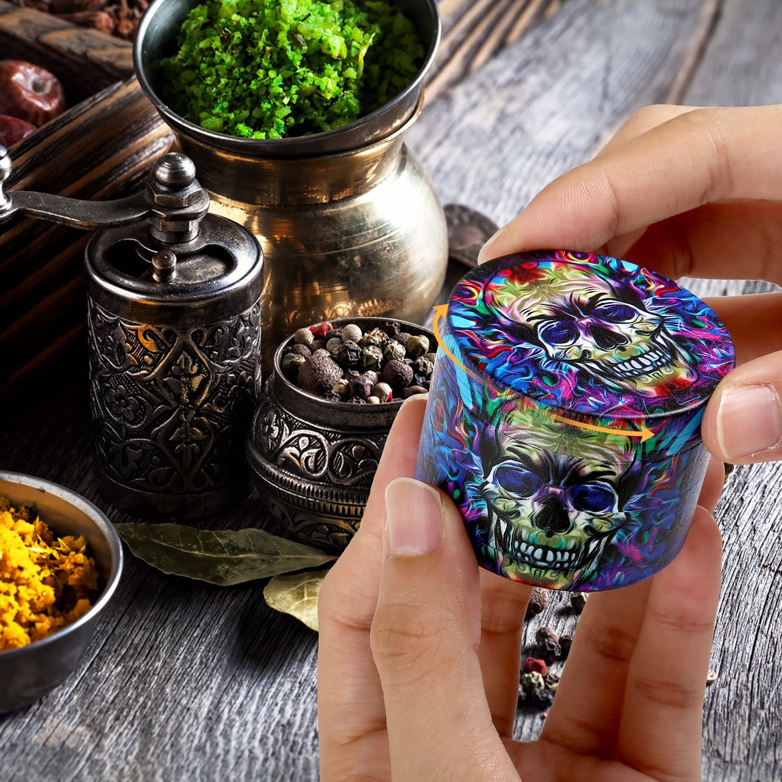 LIHAO 2 Inch 4 Layer Zinc Alloy Herb Grinder with Blue Skull Design - Perfect for Halloween Decor, Day of The Dead Party Supplies & Smoking Accessories