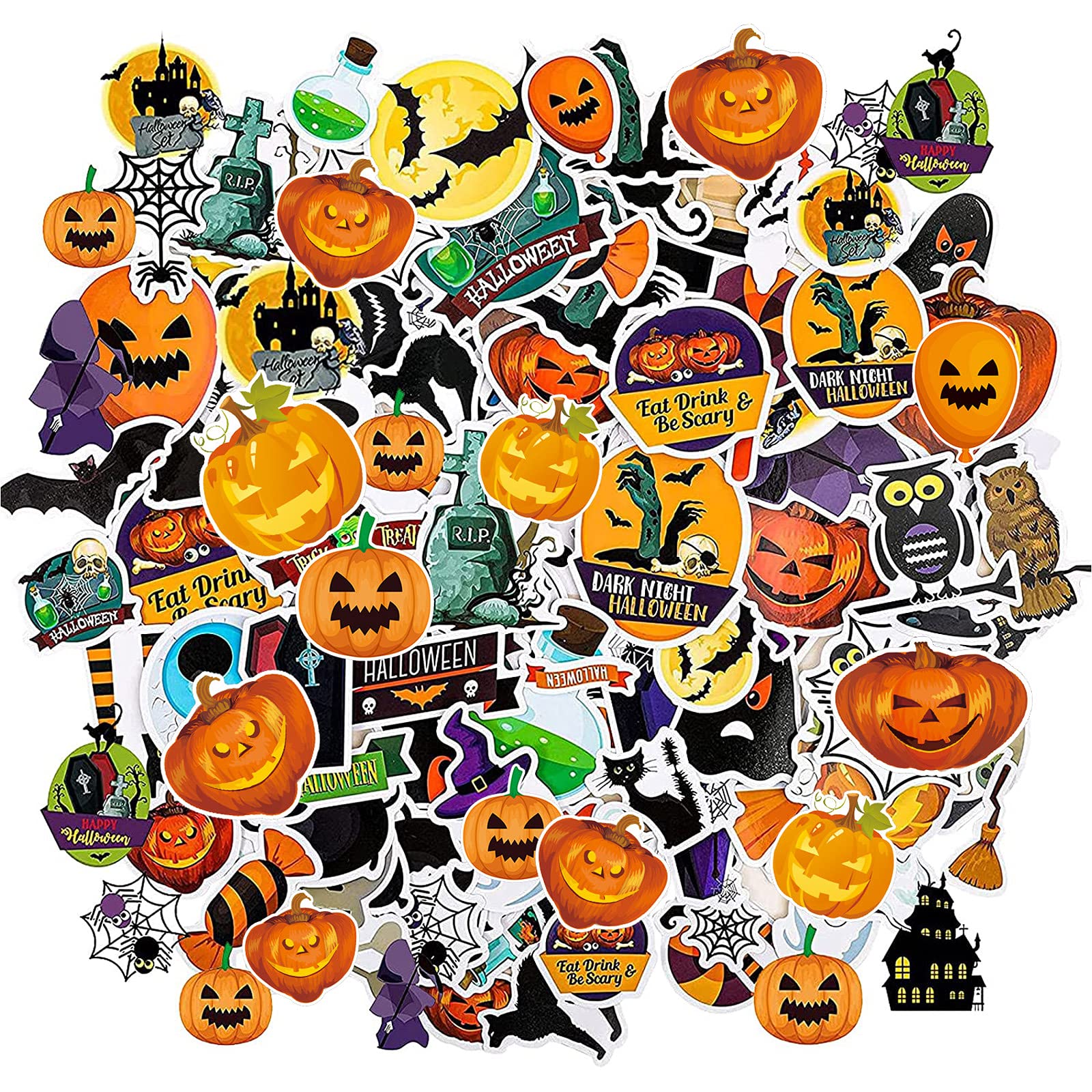 Halloween Stickers for Kids - 150pcs Waterproof Vinyl Pumpkin, Bat & Ghost Stickers - Non-Repeating Designs for Halloween Party Favors, Trick or Treat Bags, Scrapbooking & DIY Crafts