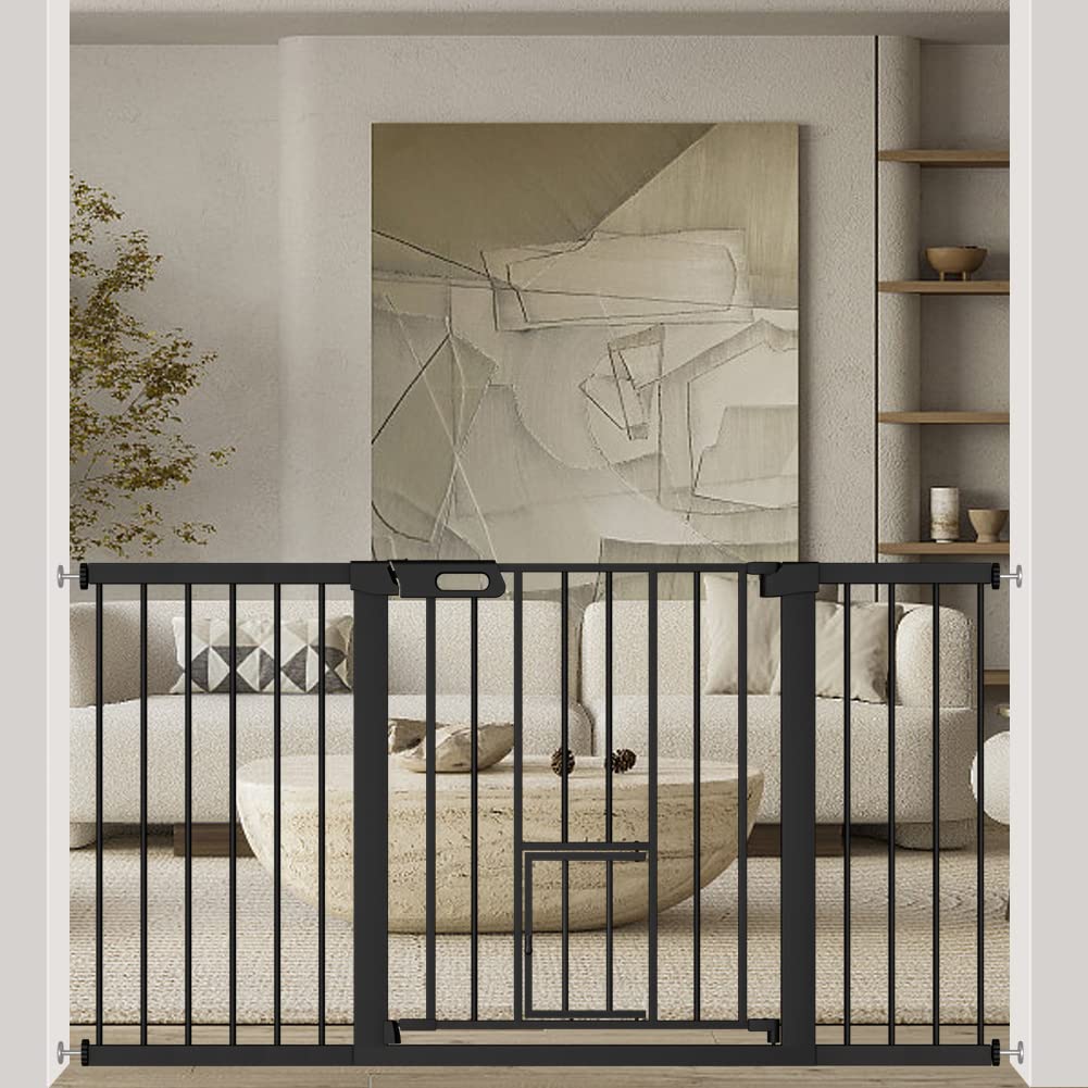 Extra Wide Pressure Mounted Baby Gate with Small Pet Door - Adjustable 59.8