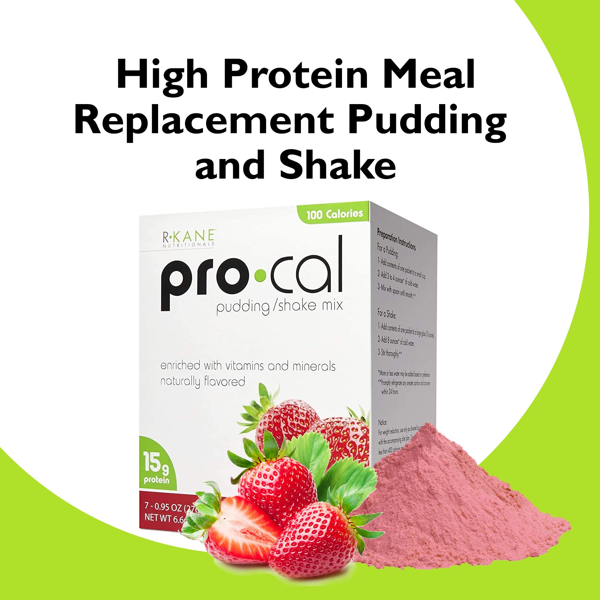 Pro-Cal Low Calorie Protein Pudding & Shake Mix - Strawberry Flavored Meal Replacement with 15g Protein (7 Packets per Box) | Kosher Certified for Healthy Weight Management - Perfect for Post-Workout Recovery, Breakfast Boost or On-the-Go Nutrition