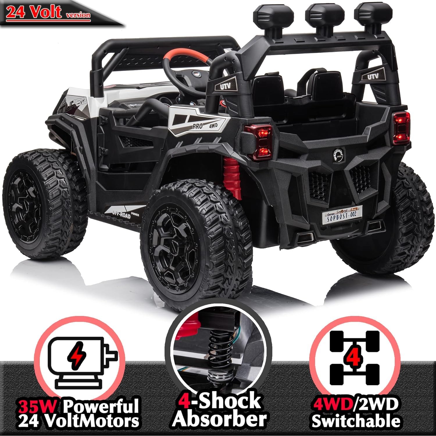 24V 7Ah Battery Powered Ride On Car with Remote Control - 4x4 Electric UTV for Big Kids | EVA Tires, Music Player, White | Perfect for Outdoor Play, Backyard Adventures & Birthday Gifts