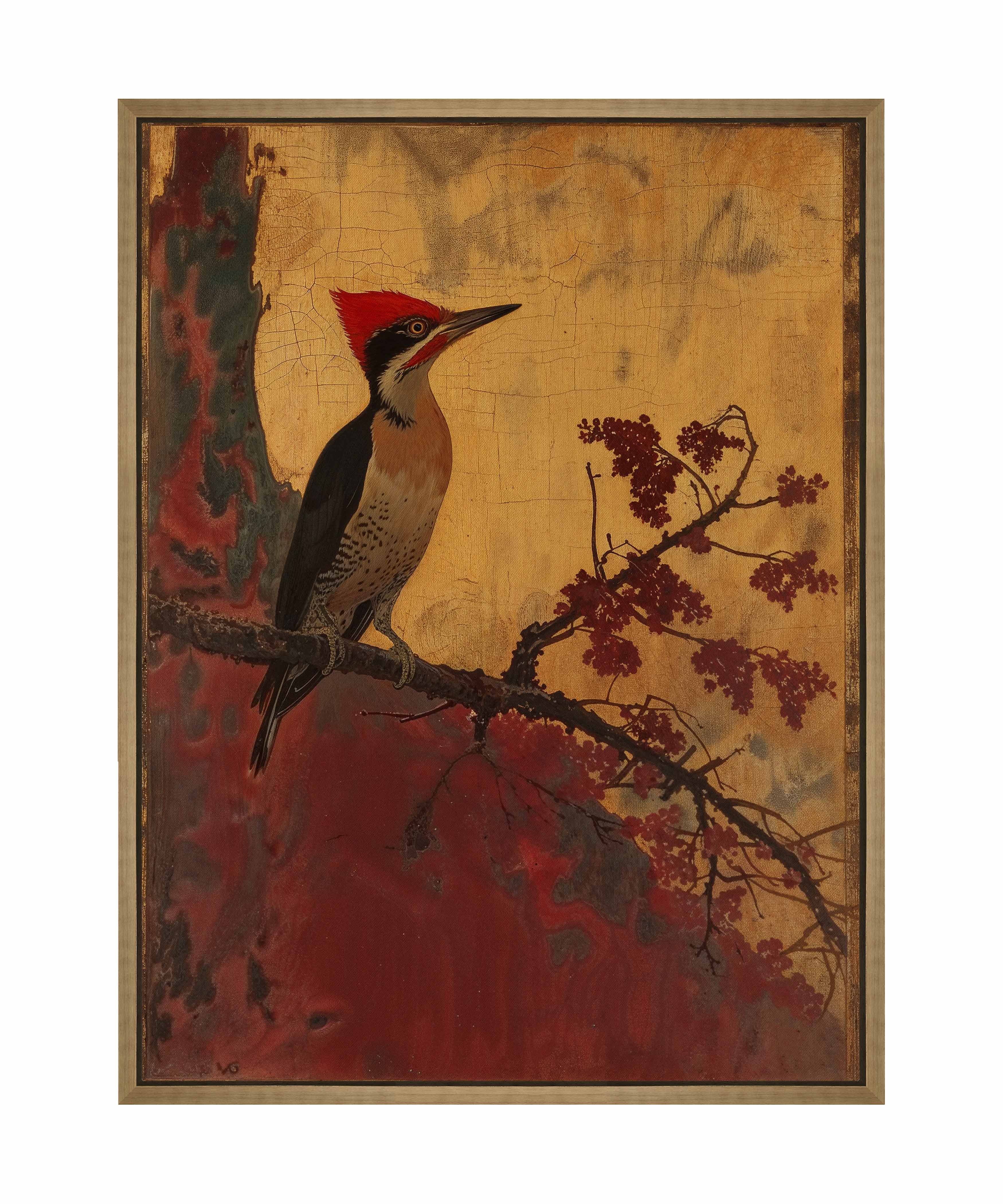 Echoes of Silk Woodpecker in Autumn Splendor - Handmade Gallery Wrapped Canvas Wall Art for Living Room, Bedroom & Office Decor