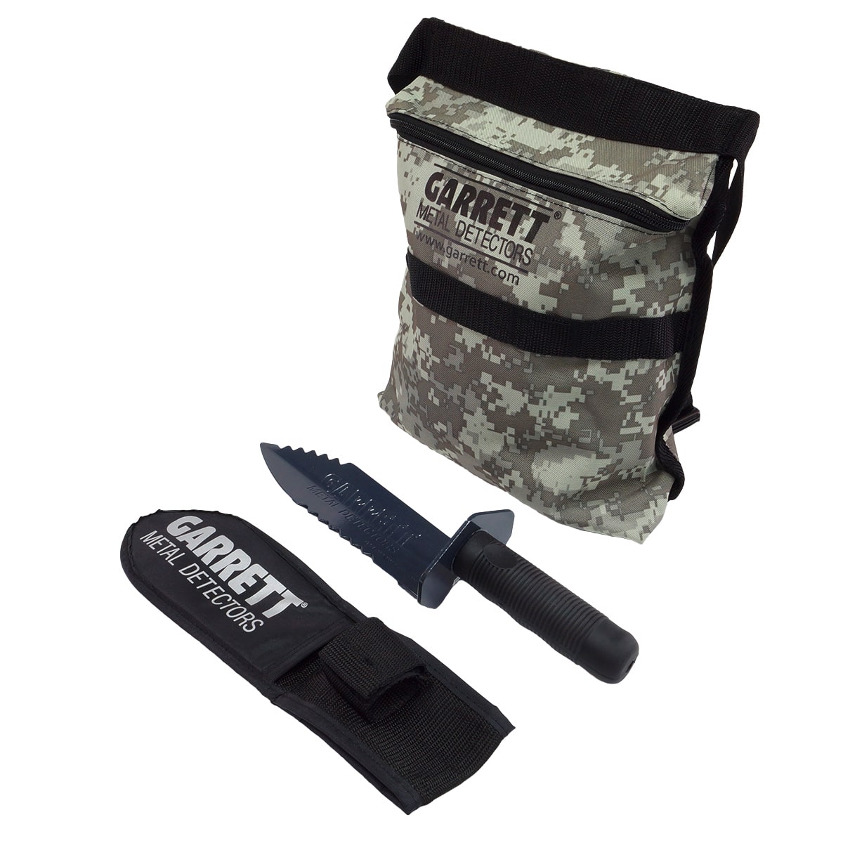 Garrett Edge Metal Detector Digger with Sheath & Camo Finds Pouch Combo - Professional Treasure Hunting Kit for Beach, Park & Outdoor Adventures