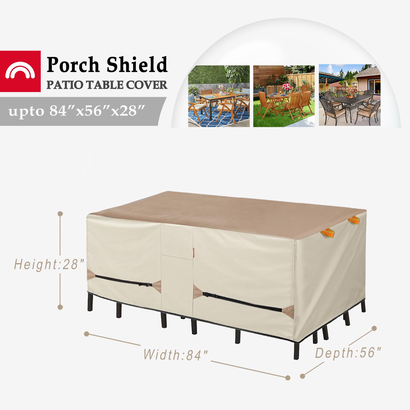 Waterproof Outdoor Dining Table Cover - 84 x 56 Inch Rectangular Patio Furniture Protector for Table and Chairs Set, Light Tan & Khaki - Perfect for Backyard, Deck, Garden, and Poolside Use