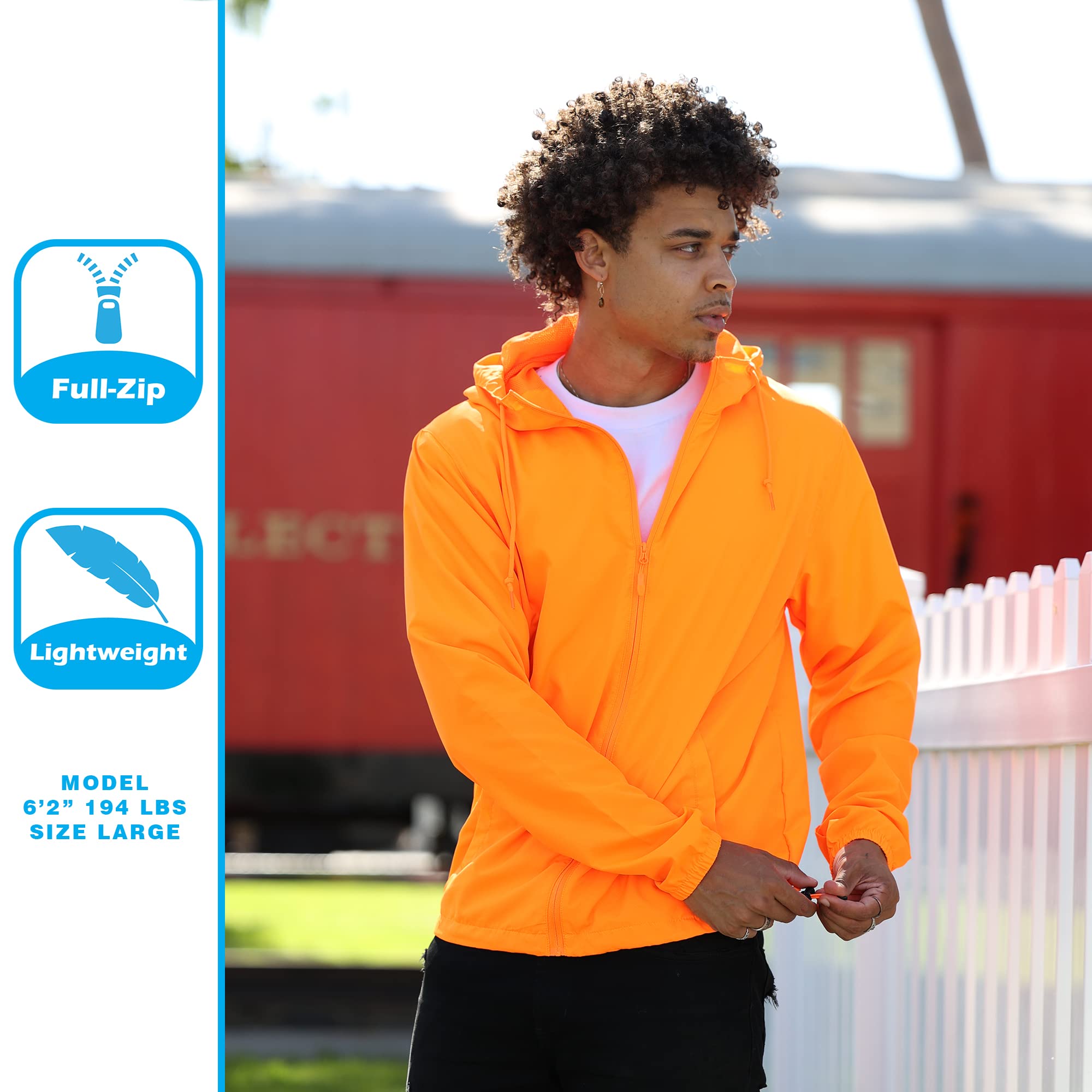 Global Blank Men's Lightweight Water-Resistant Windbreaker Jacket - Perfect for Outdoor Activities, Hiking, Running & Travel