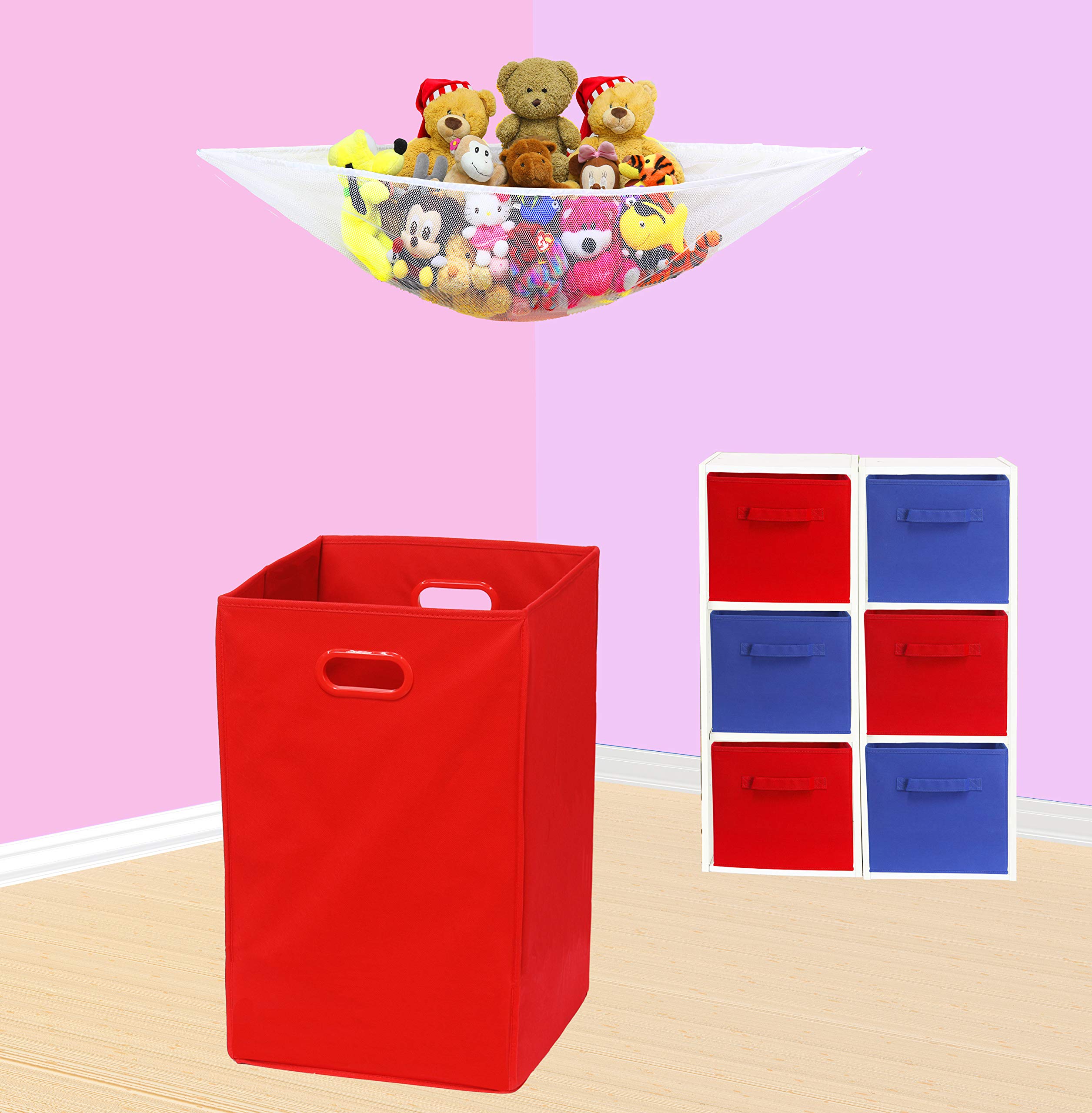 Foldable Laundry Hamper Basket for Closet - Collapsible Clothes Storage Organizer with Handles, Portable Red Laundry Bin for Bedroom, Bathroom, Dorm & Travel