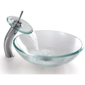 Oil Rubbed Bronze Clear Glass Vessel Sink with Waterfall Faucet - Modern Bathroom Vanity Upgrade for Spa-Like Luxury
