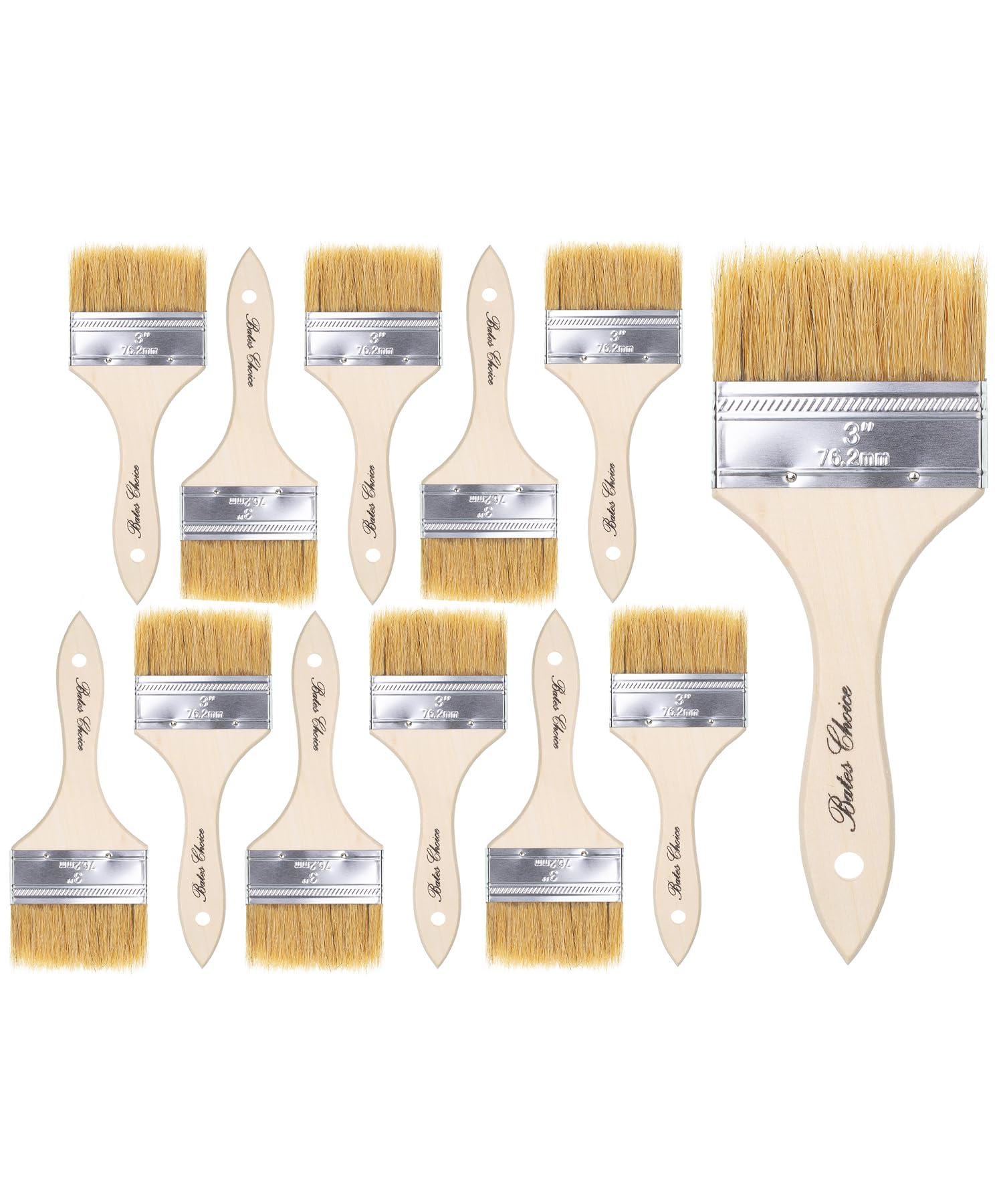 Bates 3 Inch Natural Bristle Chip Paint Brushes - 12 Pack for Wood Staining, Painting & DIY Projects - Durable Paint Brushes for Furniture, Cabinets & Home Renovation