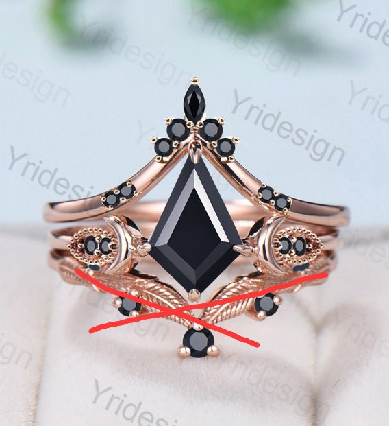 Natural Black Onyx Engagement Ring Set - Art Deco Kite Cut Black Gemstone Moon Wedding Ring - Vintage Anniversary Gift for Women - Bridal Jewelry Set for Weddings, Proposals & Special Occasions