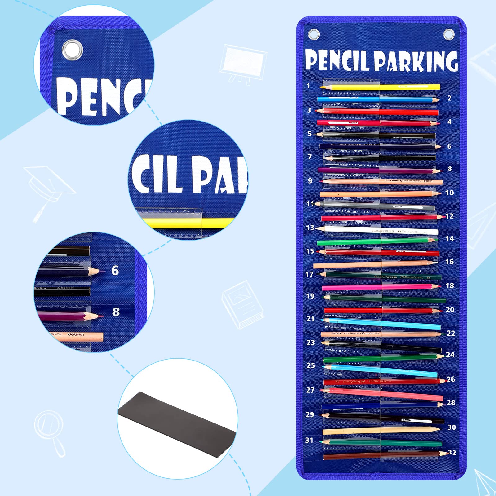 Sabary Pencil Holder Organizer - Magnetic Pocket Chart for Classroom & Home Schooling