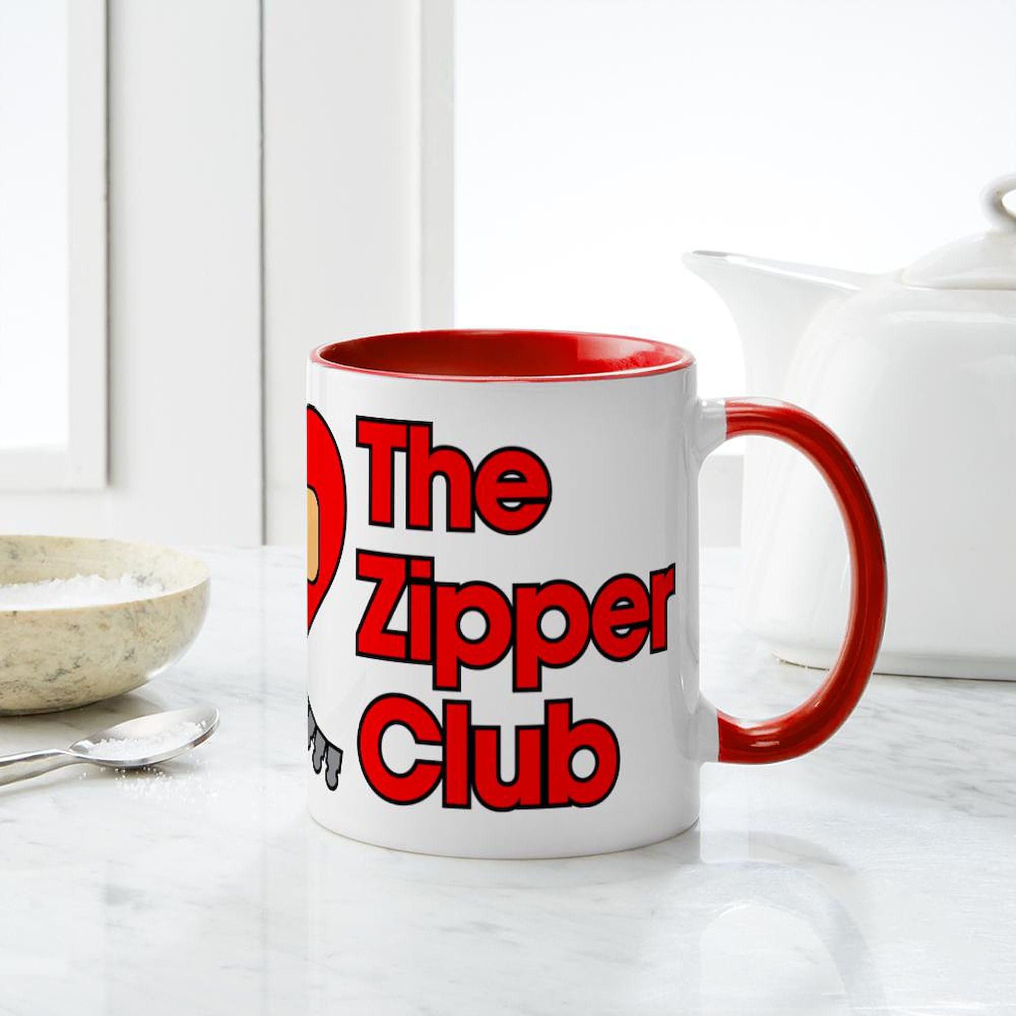 The Zipper Club 11 oz (325 ml) Ceramic Coffee Mug - Funny Novelty Gift for Friends & Coworkers - Perfect for Office, Home & Camping Use