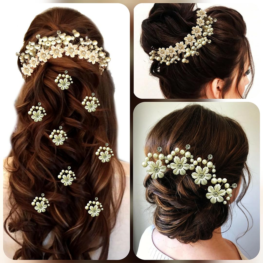 Elegant Floral Metal Hair Clip with Pearls & Stones - Women's Hair Accessories for Weddings, Parties & Everyday Wear | Combo Pack of 2 Styles (1687 & 2145) - Perfect Gift for Women & Girls