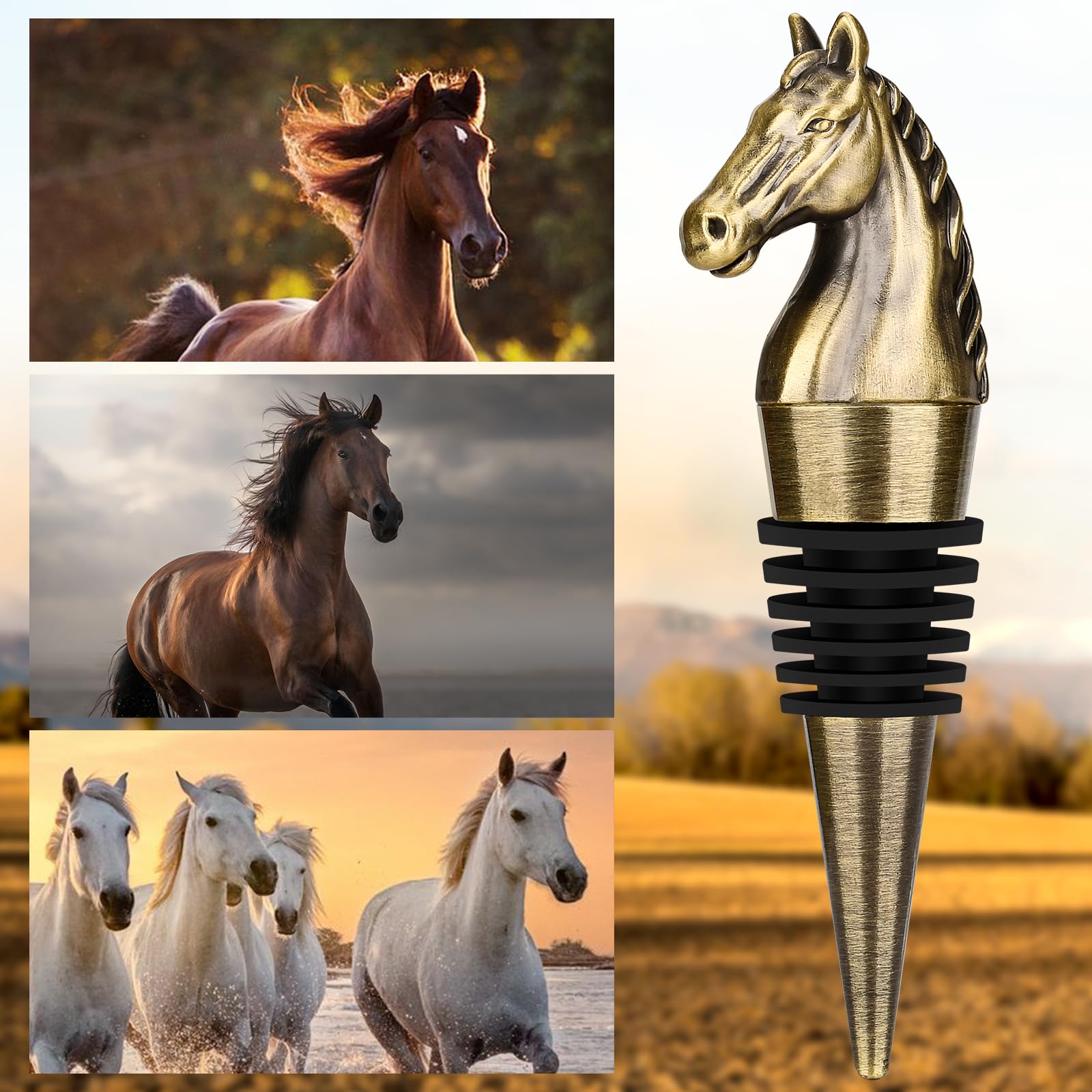 Premium Bronze Horse Head Wine Stopper - Elegant Wine Bottle Stopper for Champagne & Liquor - Unique Birthday Gift for Men & Women (Includes Gift Box) - Perfect for Wine Lovers, Housewarming Parties & Holiday Gifts