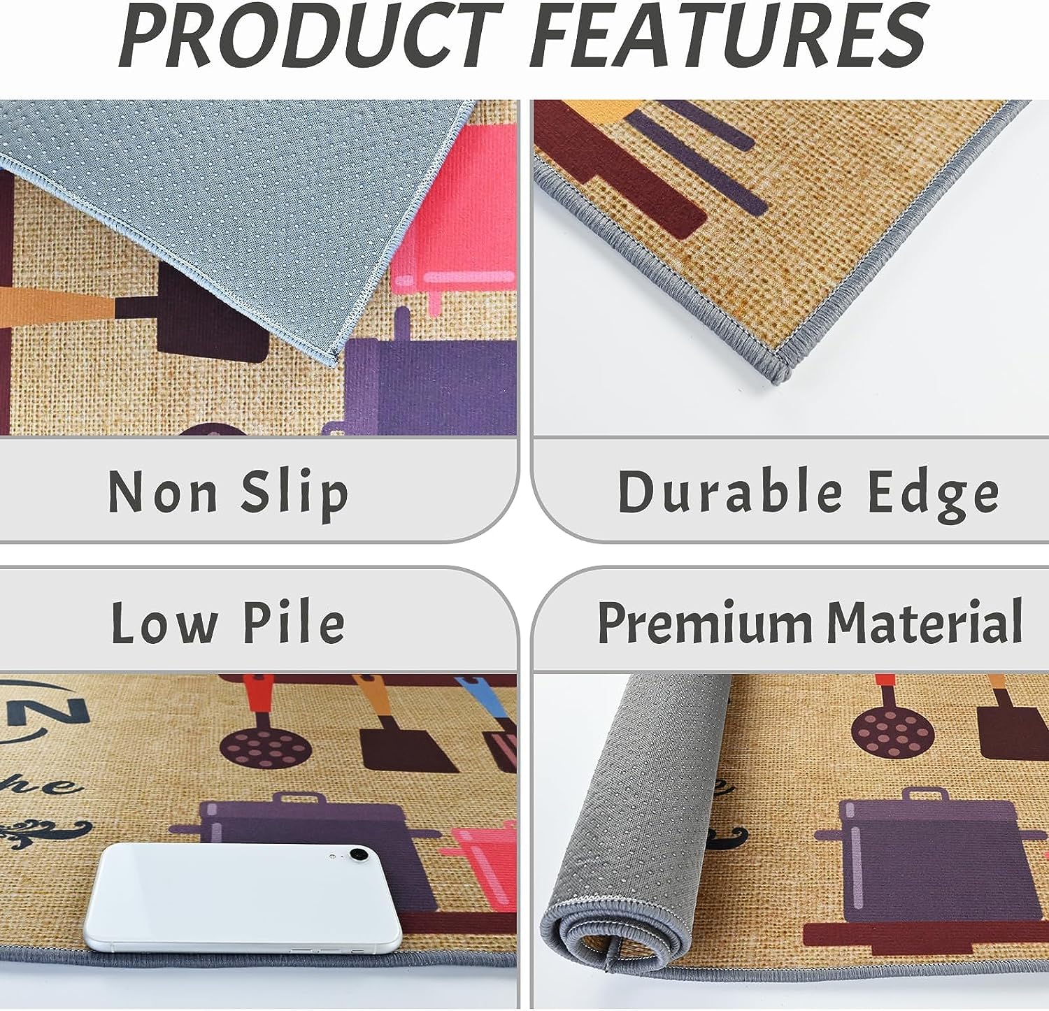 Glaceon Anti-Fatigue Kitchen Rug Set - 2 Piece Non-Slip Cushioned Floor Mats, Waterproof Standing Comfort Mat for Kitchen, Sink & Laundry Room - Perfect for Home Office, Cooking & Dishwashing Areas (Heart Pattern)