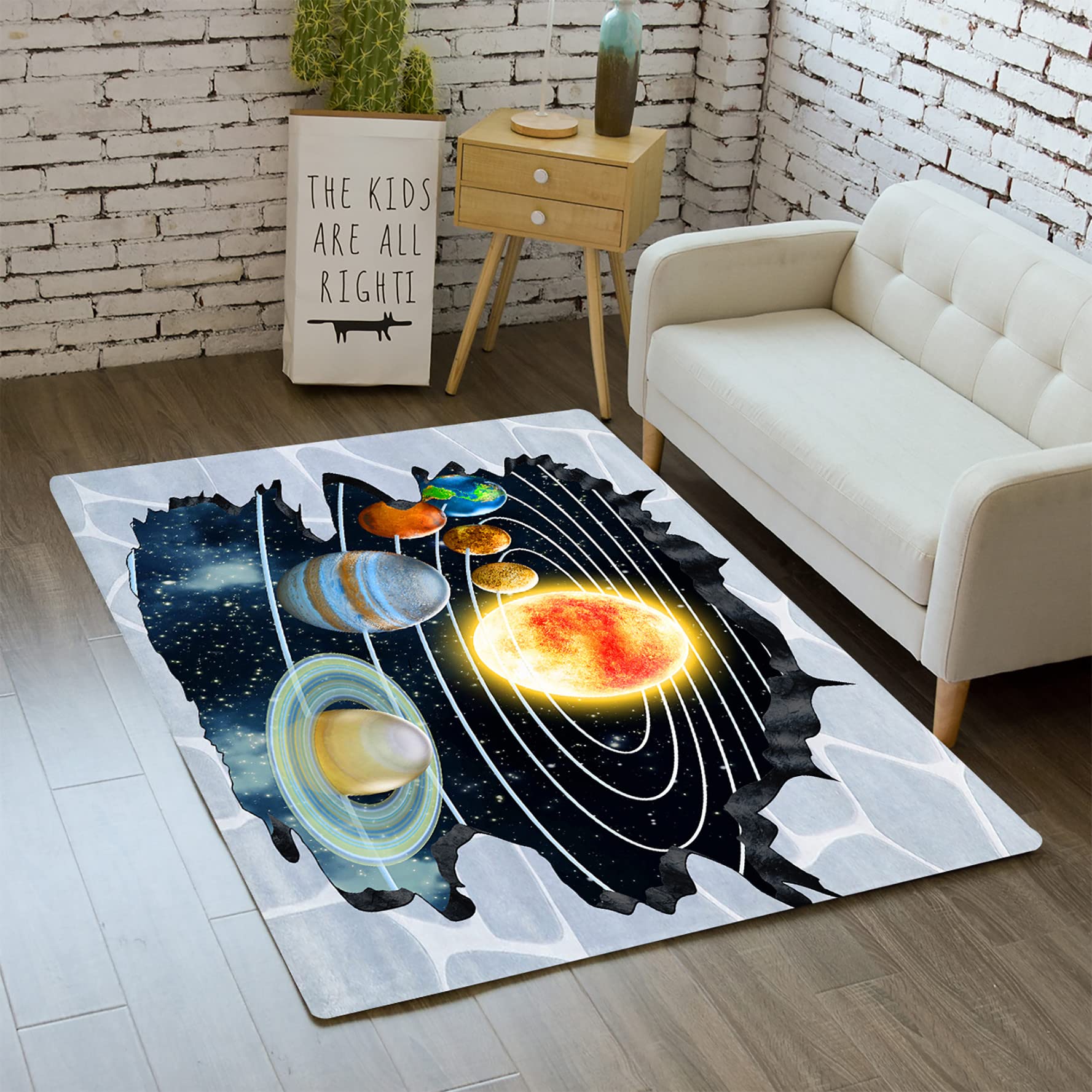 3D Universe Planets Area Rug - Decorative Carpets Featuring Mars, Uranus & Jupiter - 47x39 Inch Starry Sky Design for Bedroom & Living Room Floor - Perfect for Space-Themed Decor, Kids Rooms & Astronomy Lovers