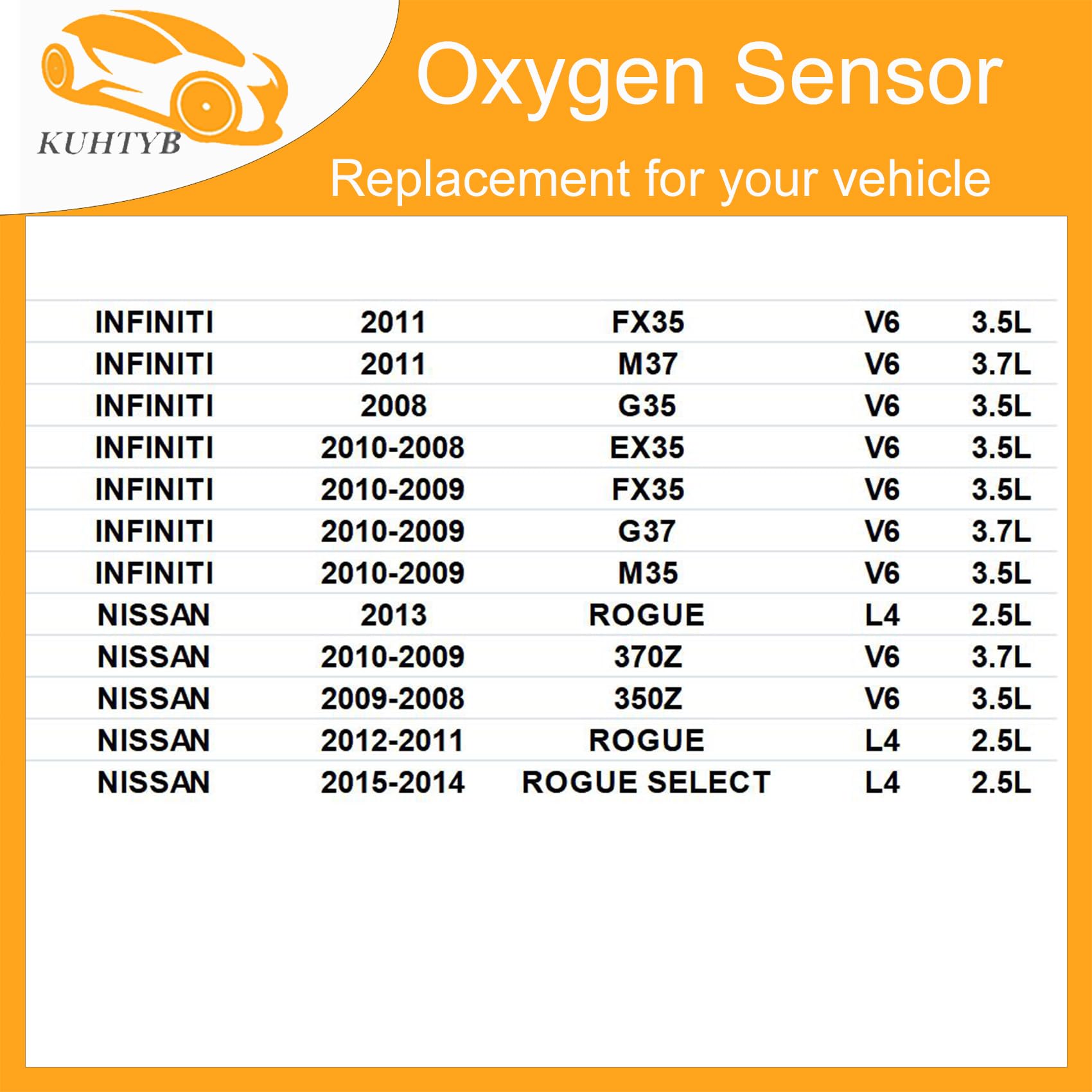 Oxygen Sensor Set Replacement for Infiniti 2011 M37 FX35 V6 3.5L - 2Pcs Upstream & 2Pcs Downstream O2 Sensors - Compatible with Infiniti M37 FX35 G37 EX35 - Perfect for Engine Performance & Emissions Control