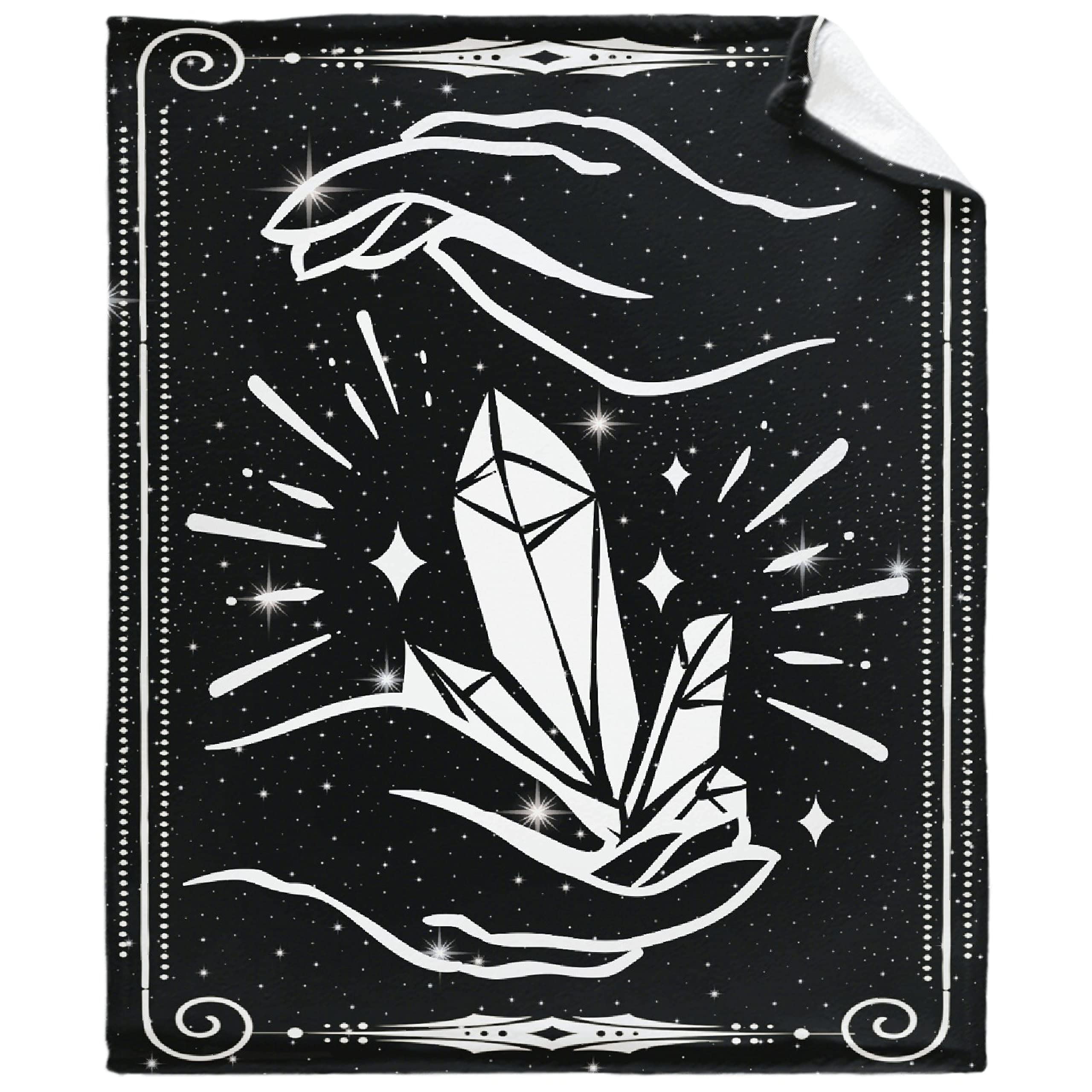 Wiccan Tarot Card & Crystal Blanket – Psychedelic Flannel Throw for Sofa, Couch & Bed – 90x120in Lightweight Soft Cozy Blanket for Family, Meditation & Spiritual Practices