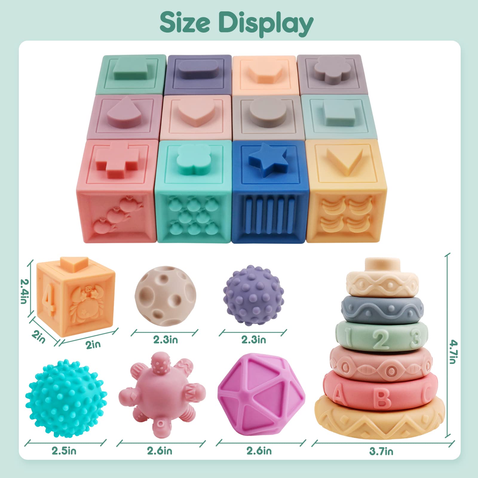 JOCHA Baby Stacking Blocks - Montessori Sensory Toys for 6-18 Months & 1-3 Years Old | Teething, Squeeze, Learning Educational Toys with Shapes, Numbers, Fruits & Textures | Perfect for Bath Time, Playtime & Early Childhood Development