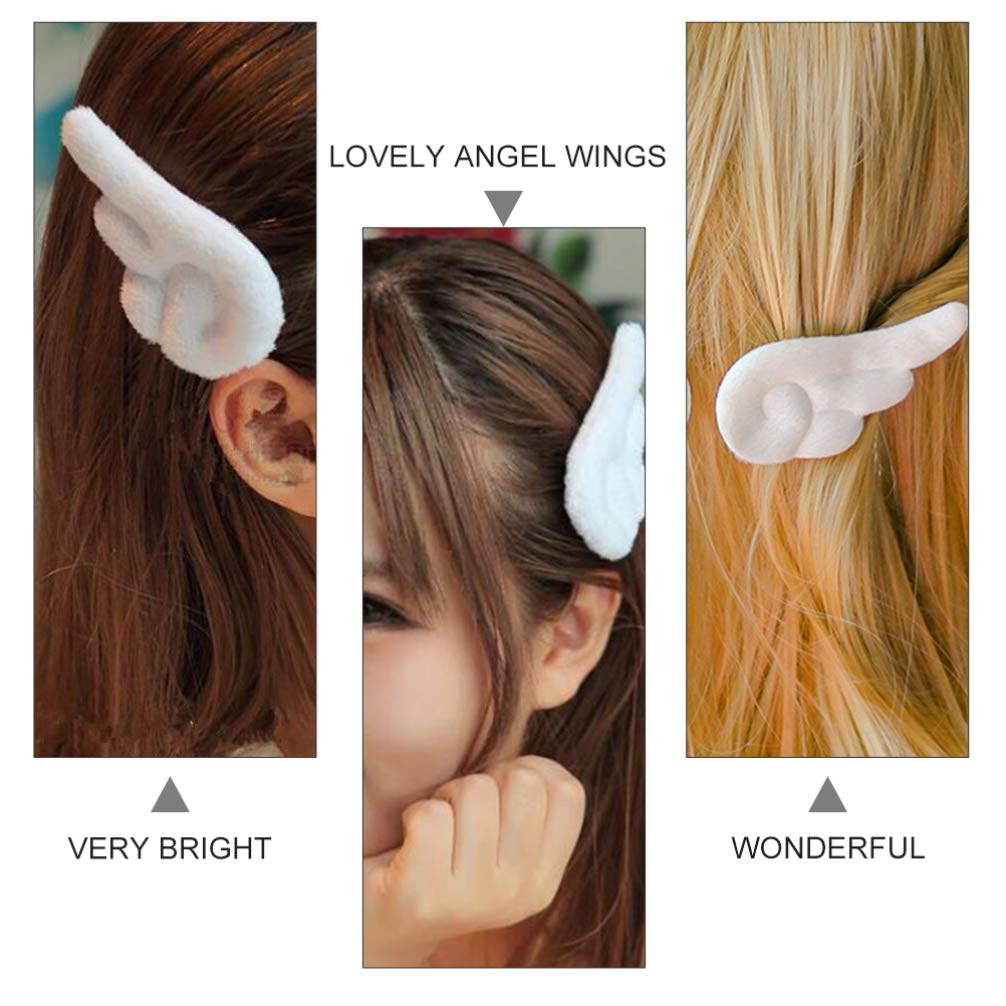 Beaupretty 2 Pairs Angel Wings Hair Clips - Cute Cartoon Plush Hairpins, Leather Barrettes Hair Accessories for Women & Girls (White & Pink) - Perfect for Parties, Weddings & Everyday Fashion
