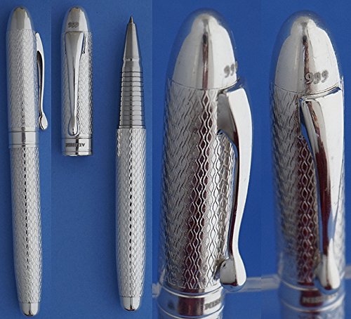 Premium 999 Silver Rollerball Pen for Professionals - Luxury Business Writing Instrument with Standard Refill - Perfect for Office, Executive Gifts & Corporate Events - Subtle Sign of Success