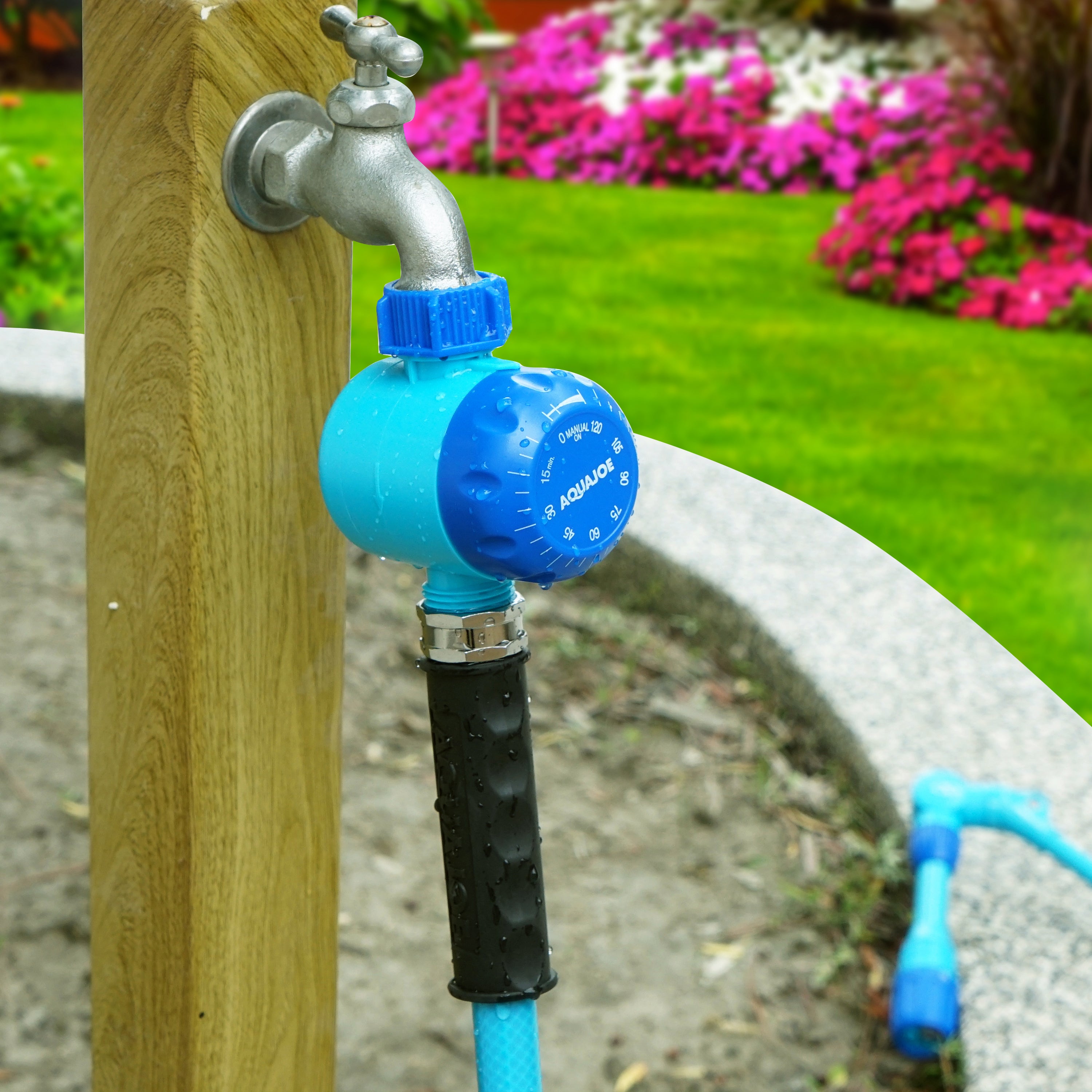 Aqua Joe AJ WTX2 Set of 2 Manual Water Timers - Dual Zone Garden Hose Timer with 2 Hour Max Timer & Built-In Bypass Function - Perfect for Lawn Irrigation, Flower Beds & Drip Watering Systems