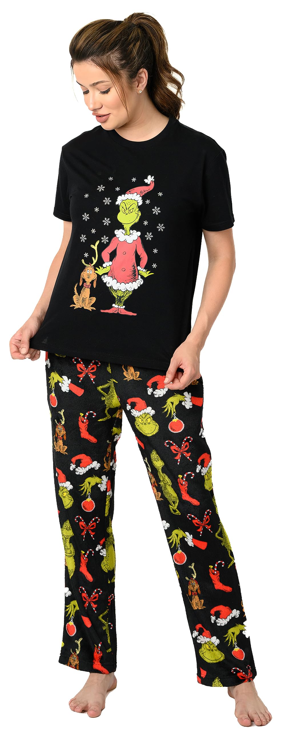 Women's Christmas Dr. Seuss Pajama Set - Cozy Minky Plush Pants & T-Shirt - Holiday Sleepwear for Festive Nights & Gift Giving