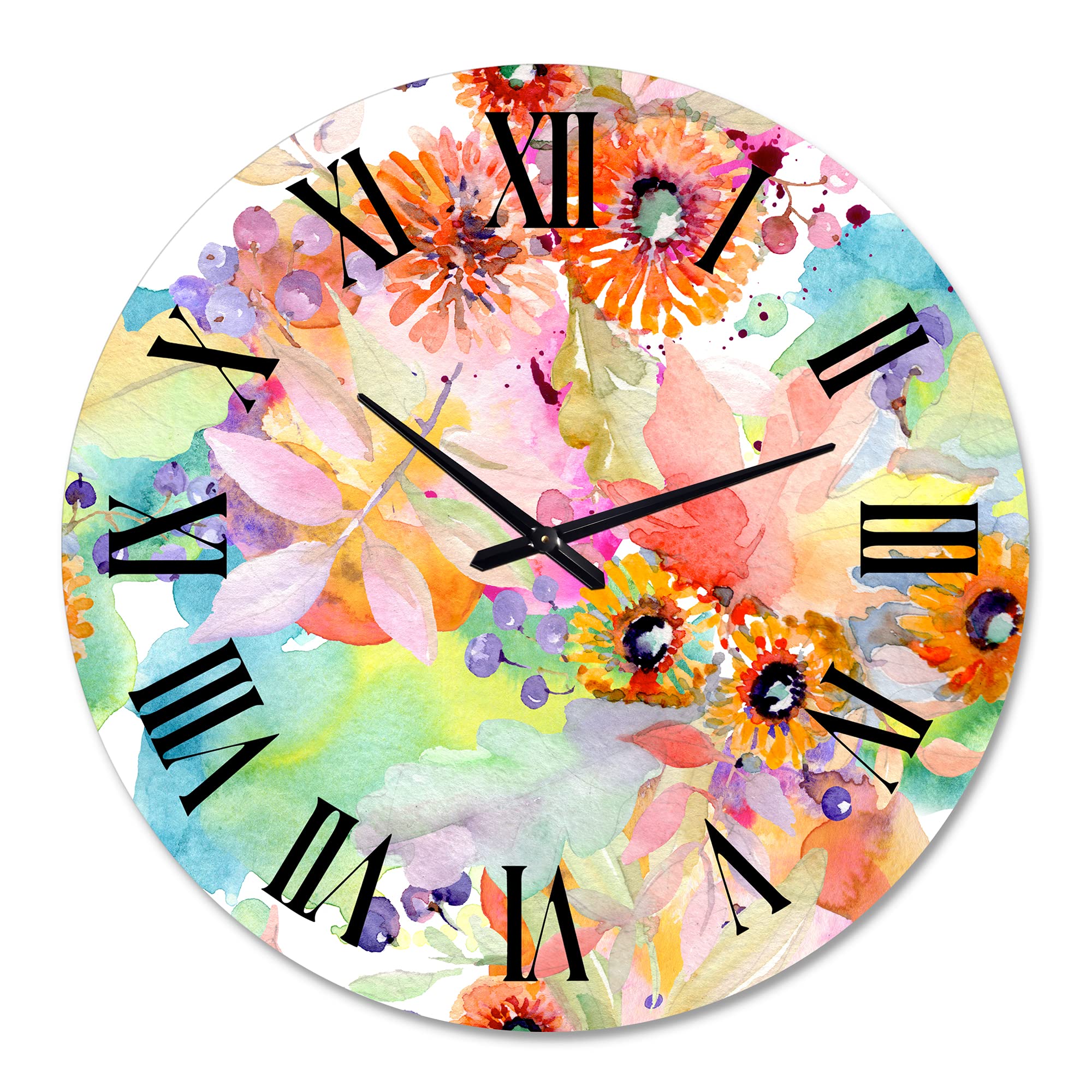 Vibrant Wild Spring Leaves & Wildflowers Wall Clock - Large Traditional Floral Botanical Decor for Bedroom, Living Room, Office | Home & Garden Décor
