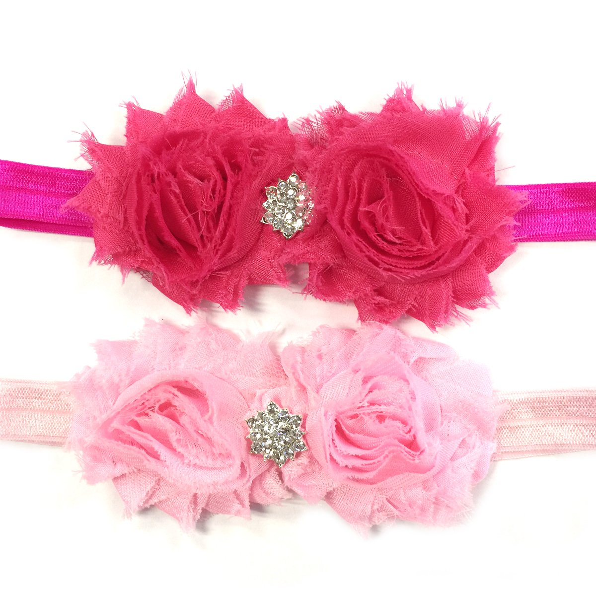 8-Piece Frayed Shabby Chic Double Rose Baby Headbands Set | Newborn Infant Hair Accessories for Girls | Perfect for Photography, Birthday Parties & Special Occasions