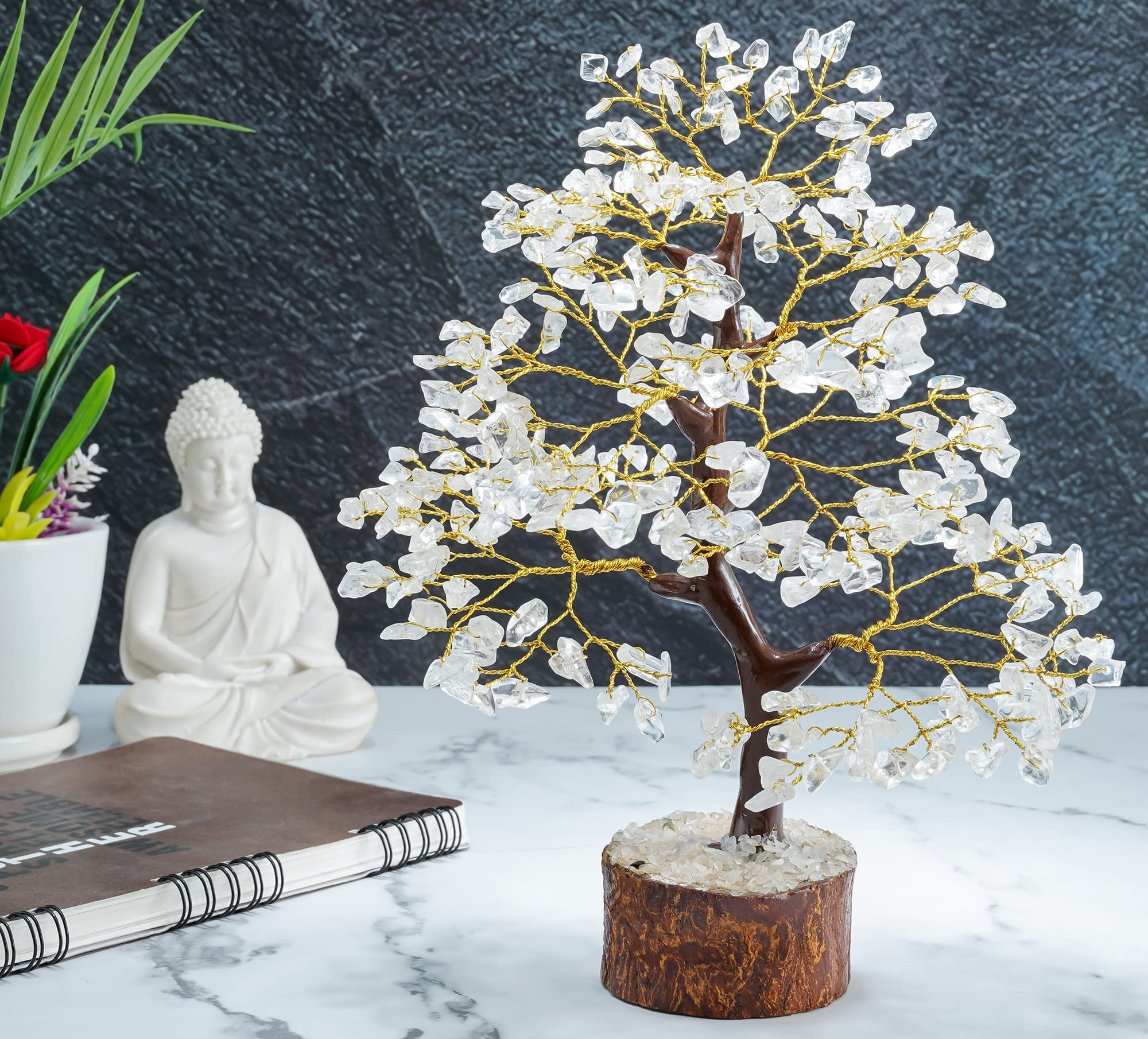 Clear Quartz Crystal Tree for Meditation & Feng Shui Decor – Spiritual Healing Gemstone Tree of Life – Good Luck Gift for Women – Blue Crystal Home Decoration for Living Room, Bedroom & Office