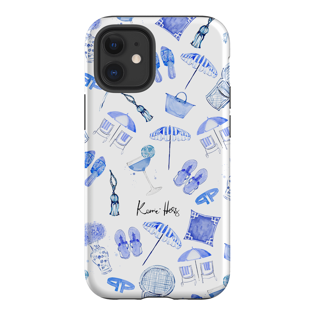 Premium Santorini Sunset iPhone Case - Shatterproof & Slim Design for iPhone 12/13/14/15 - Perfect for Travel, Vacation & Everyday Protection (Blue & White Greek Island Pattern)