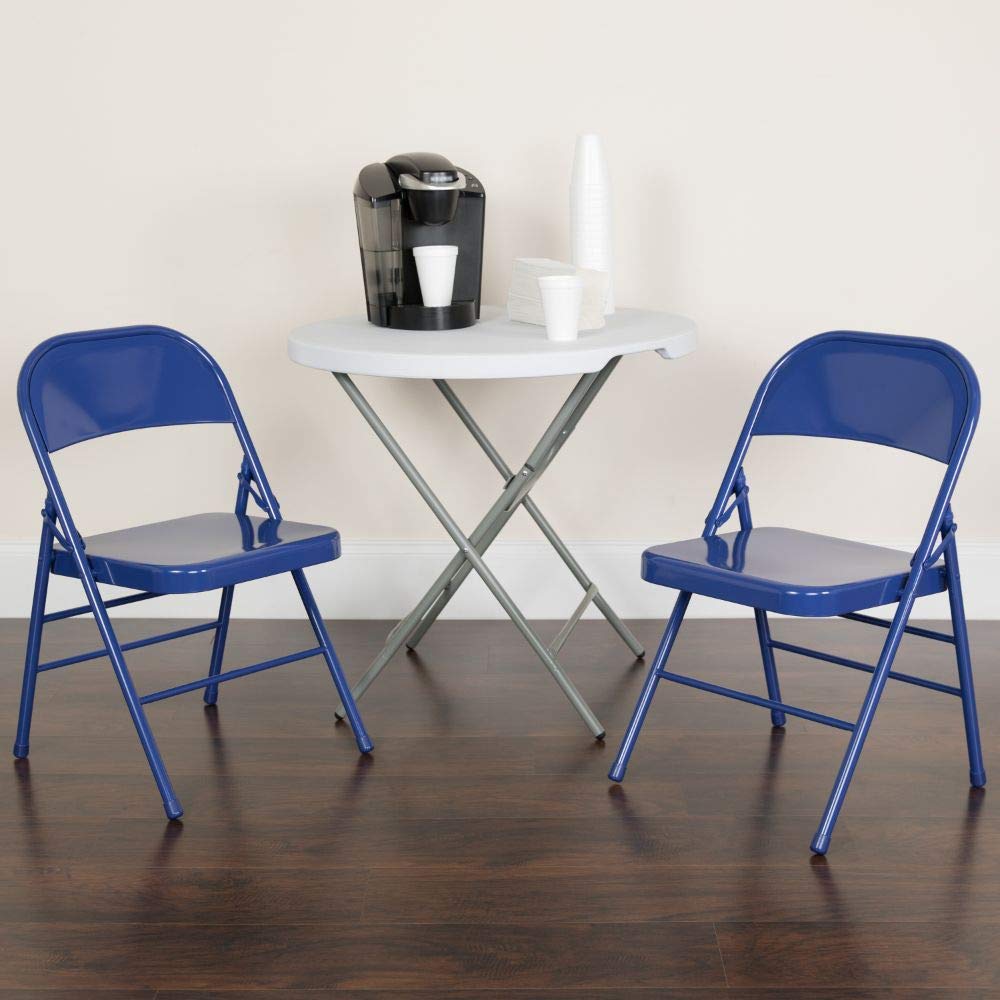 Flash Furniture 2-Pack HERCULES COLORBURST Series Cobalt Blue Metal Folding Chairs - Heavy Duty Triple Braced & Double Hinged for Indoor/Outdoor Events, Parties, Weddings, and Banquets