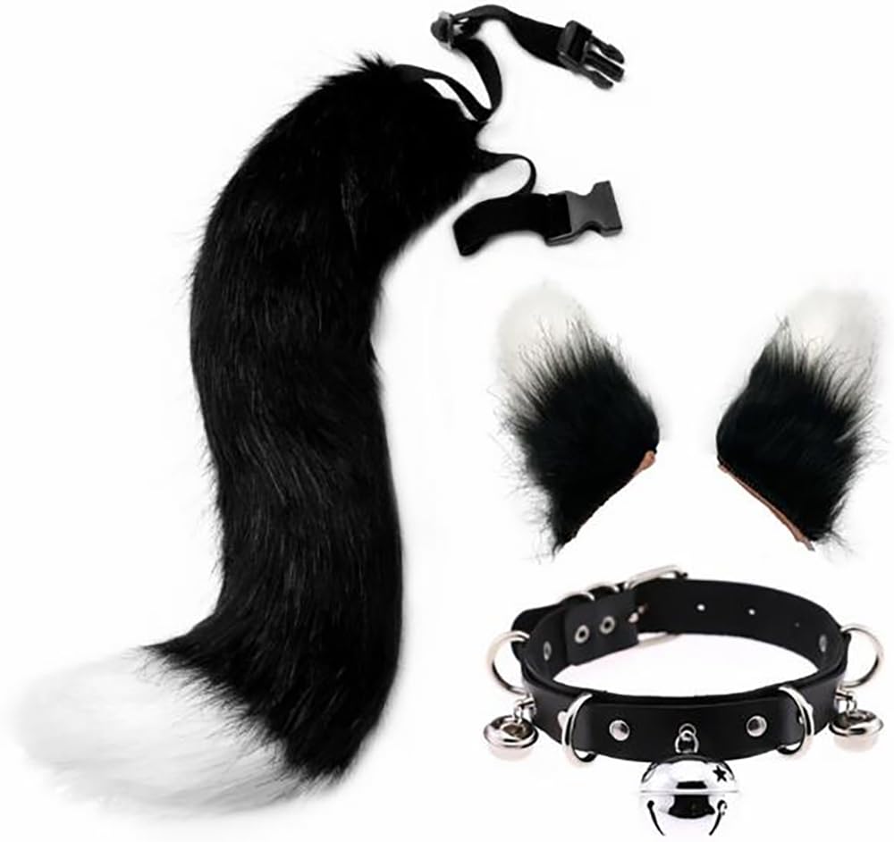 DRESHOW Cat Ears and Wolf Fox Tail Set - Faux Fur Cosplay Choker Necklace with Hair Clips for Adults & Teens | Perfect for Halloween, Anime Conventions, and Cosplay Parties