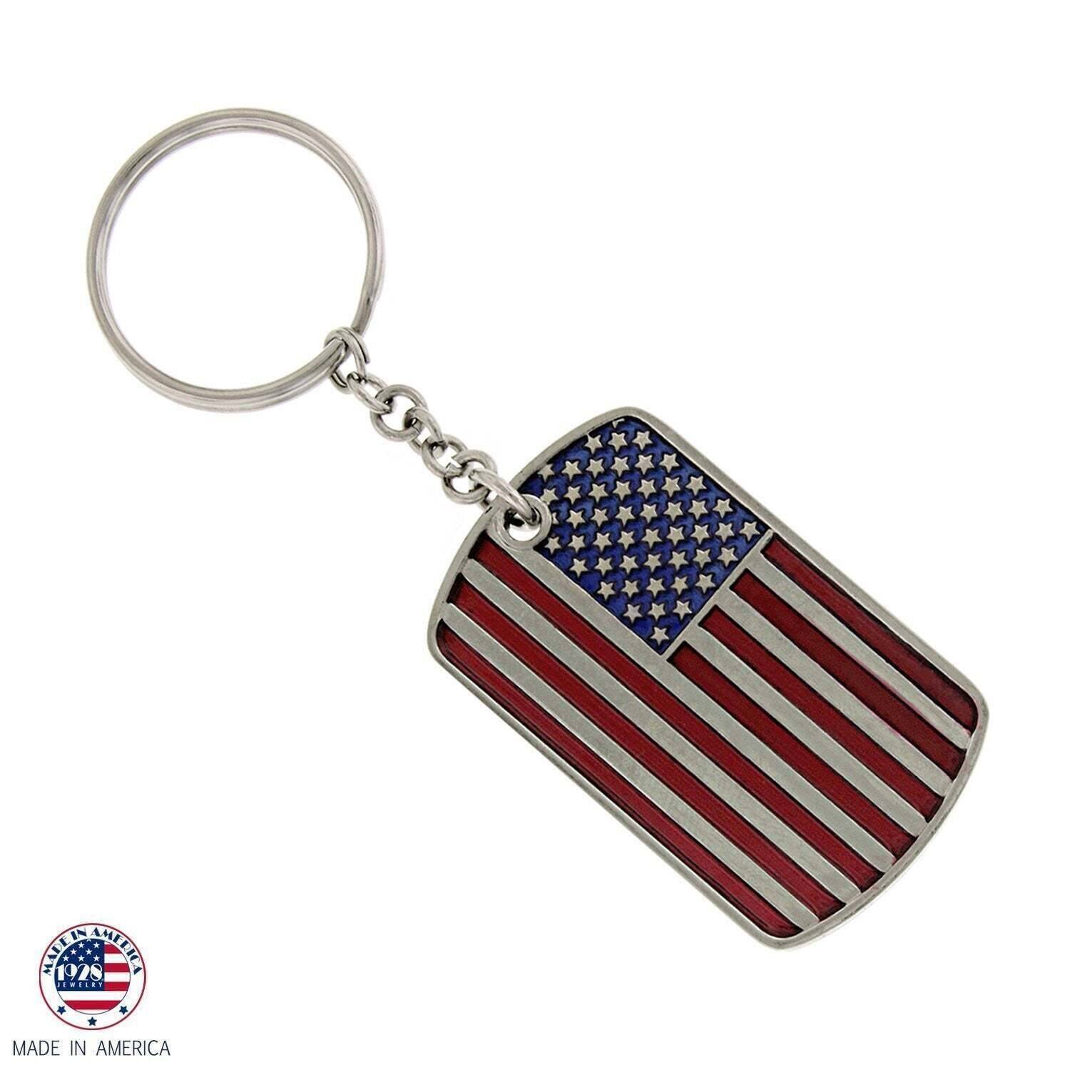 1928 Jewelry American Flag Dog Tag Keychain - Patriotic Military Style Necklace for Men & Women - Perfect for Veterans, Independence Day & Everyday Wear