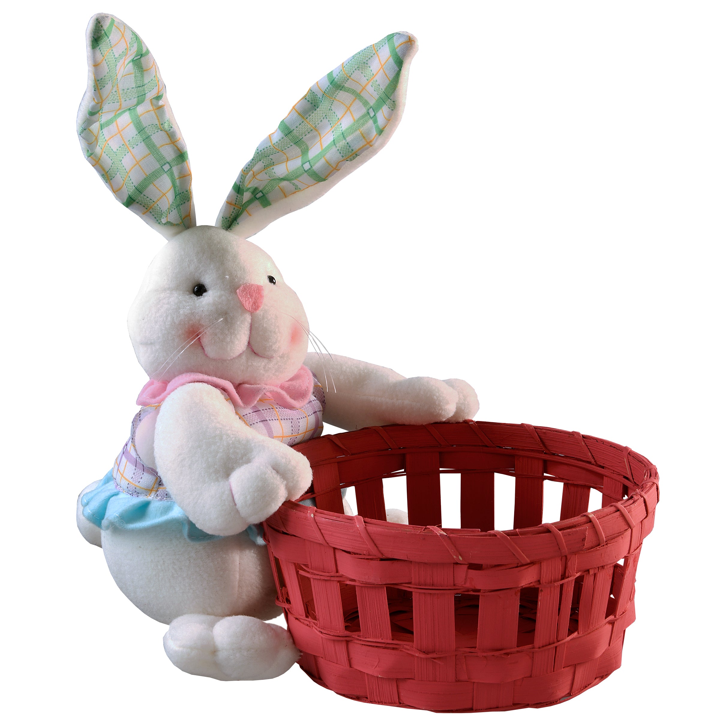 8 Inch Woven Red Easter Basket with Plush White Bunny Doll - Perfect for Easter Egg Hunts, Spring Decorations, and Holiday Gift Giving