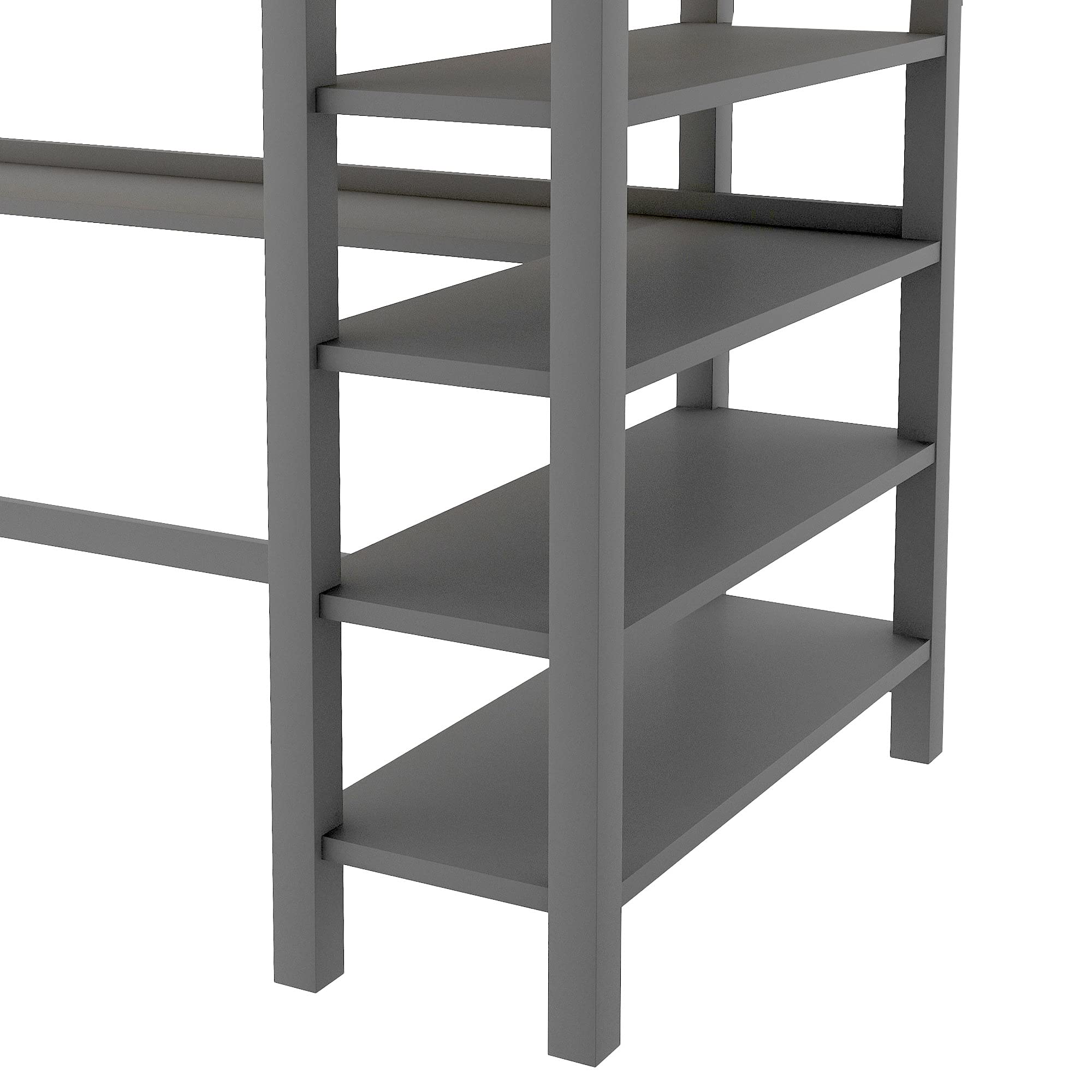 **Wooden Loft Bed with Storage Shelves & Under-Bed Desk - Full-Length Guardrail & Built-in Ladder - Space-Saving Bed for Kids, Teens & Adults (Gray) - Perfect for Small Rooms, Dorms & Apartments**