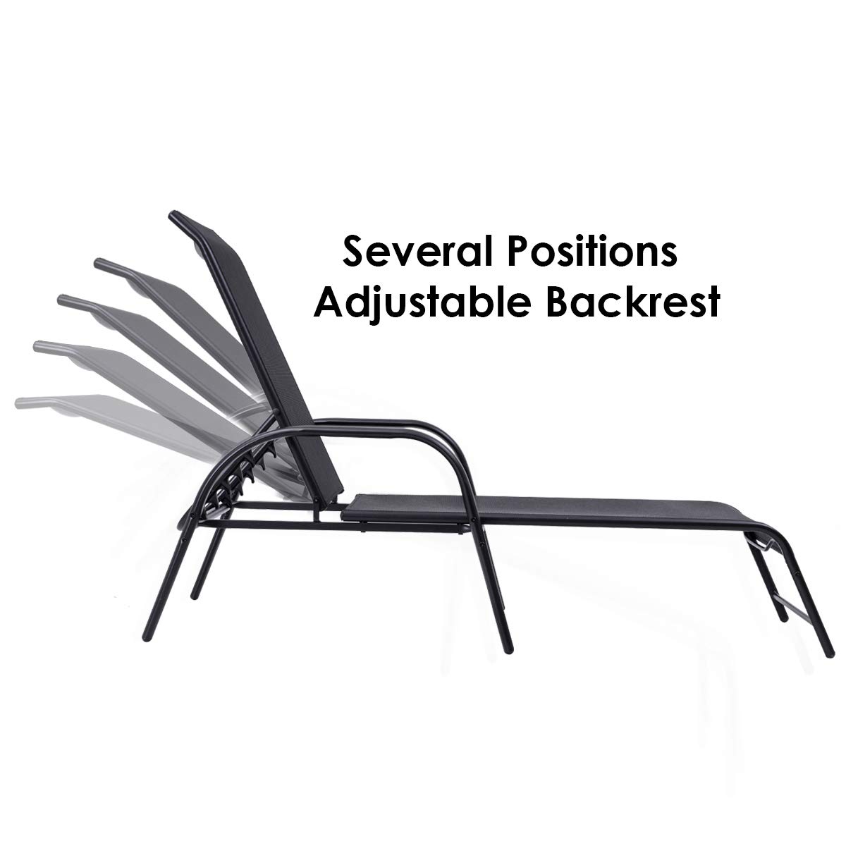 Giantex Outdoor Patio Chaise Lounge Chair - Adjustable 5-Position Patio Seating Furniture for Backyard, Lawn, Beach & Pool - Comfortable Sling Chaise for Sunbathing, Relaxing & Outdoor Lounging (Set of 2)