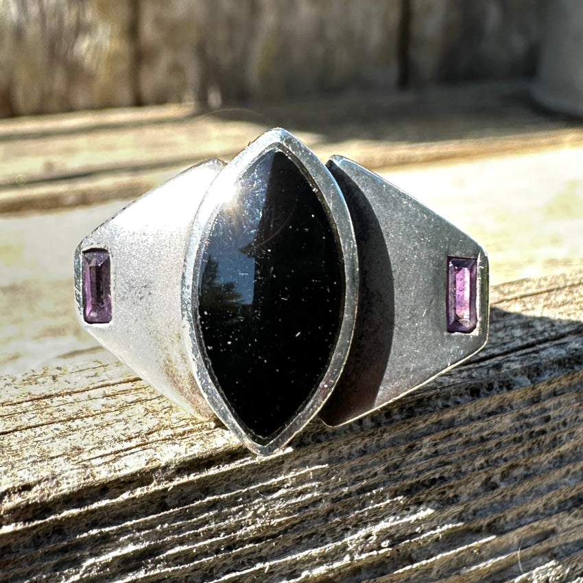 Sterling Silver Black Enamel Amethyst Ring for Women - Size 7 | Elegant Purple Gemstone Jewelry for Everyday Wear, Gifts & Special Occasions