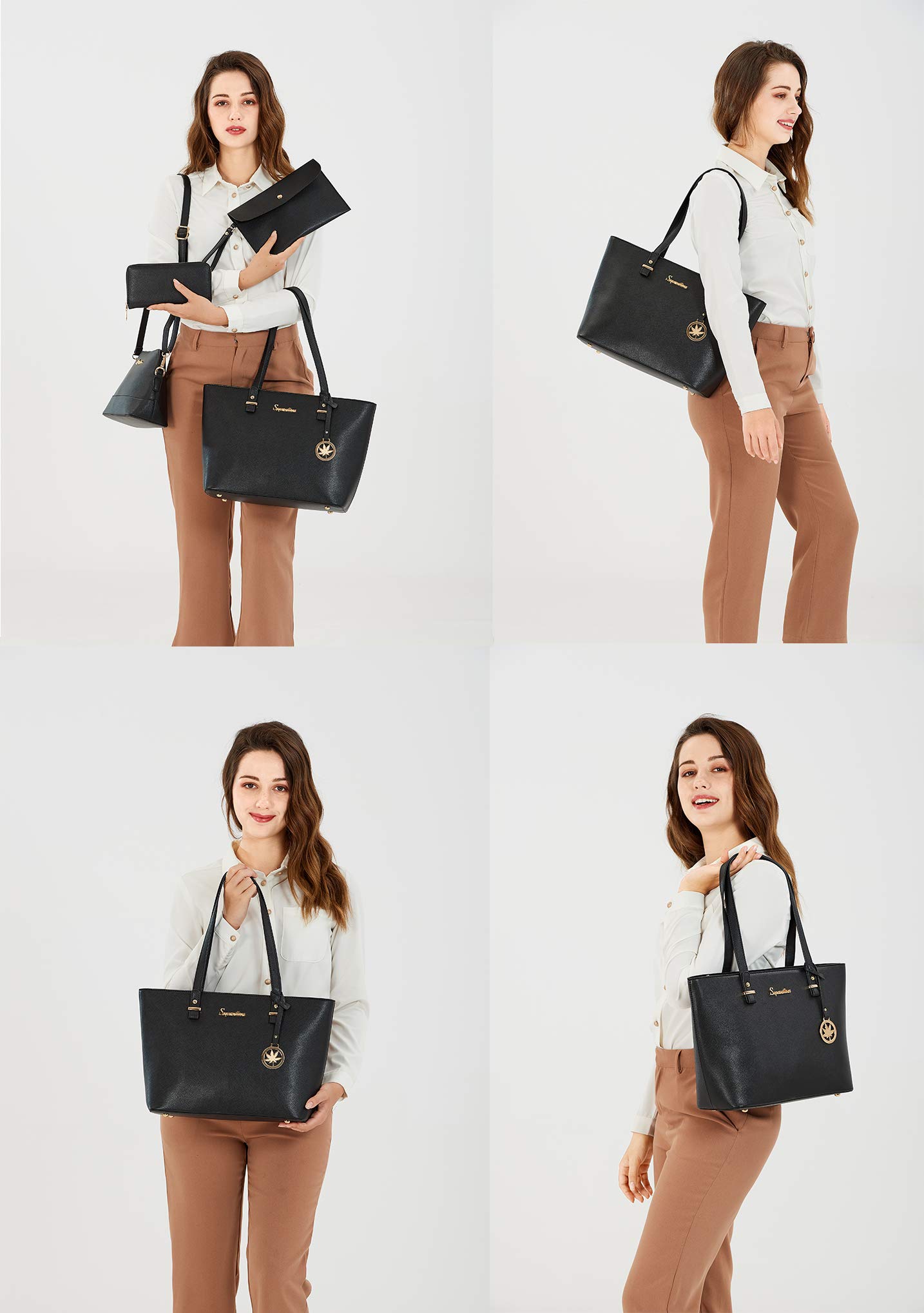 Soperwillton Women's 5-Piece Handbag Set - Tote, Shoulder Bag, Satchel, Wallet & Top Handle Purse for Work, Travel & Everyday Use
