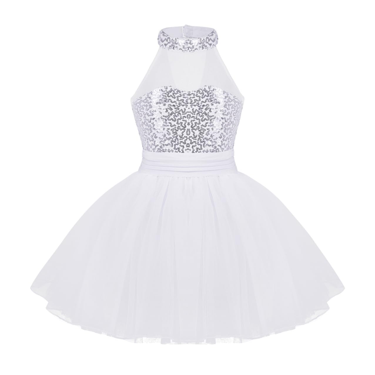 Sparkly Girls Halter Sequins Ballet Dance Tutu Dress - Kids Sleeveless Lyrical Modern Dance Costume for Recitals, Performances & Dress Up Play