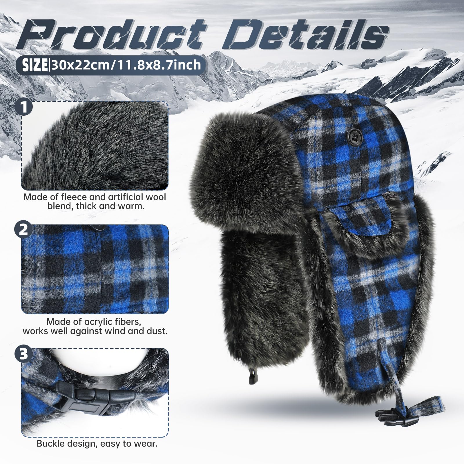 Syhood 2 Pack Unisex Plaid Ushanka Hats - Winter Warm Earflap Hats for Men & Women - Perfect for Skiing, Snowboarding & Cold Weather Outdoor Activities