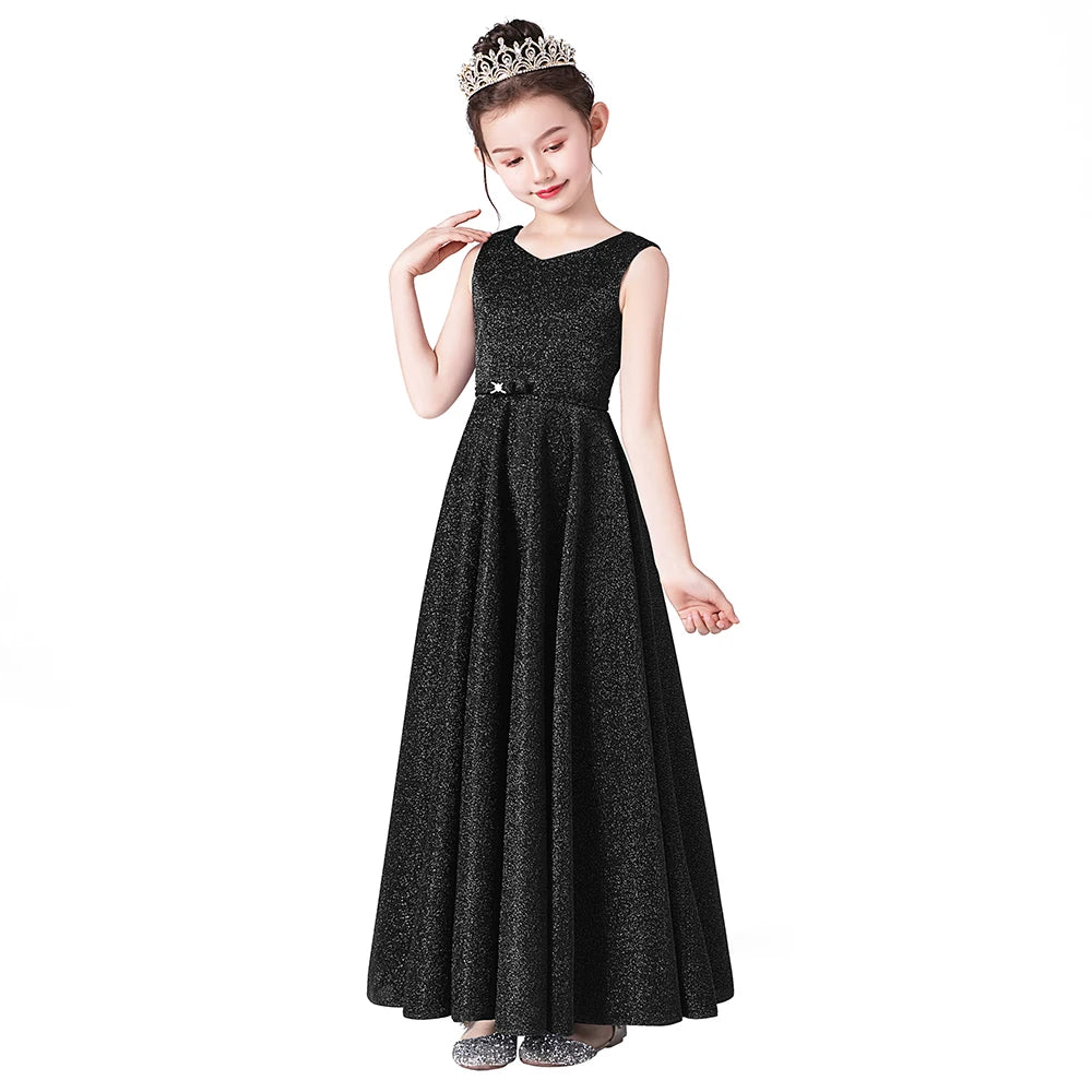 Elegant O-Neck Bow Floor-Length Princess Dress for Girls - Perfect for Birthday Parties, Pageants & Special Occasions | Formal Gown for Kids' Celebrations & Photo Shoots