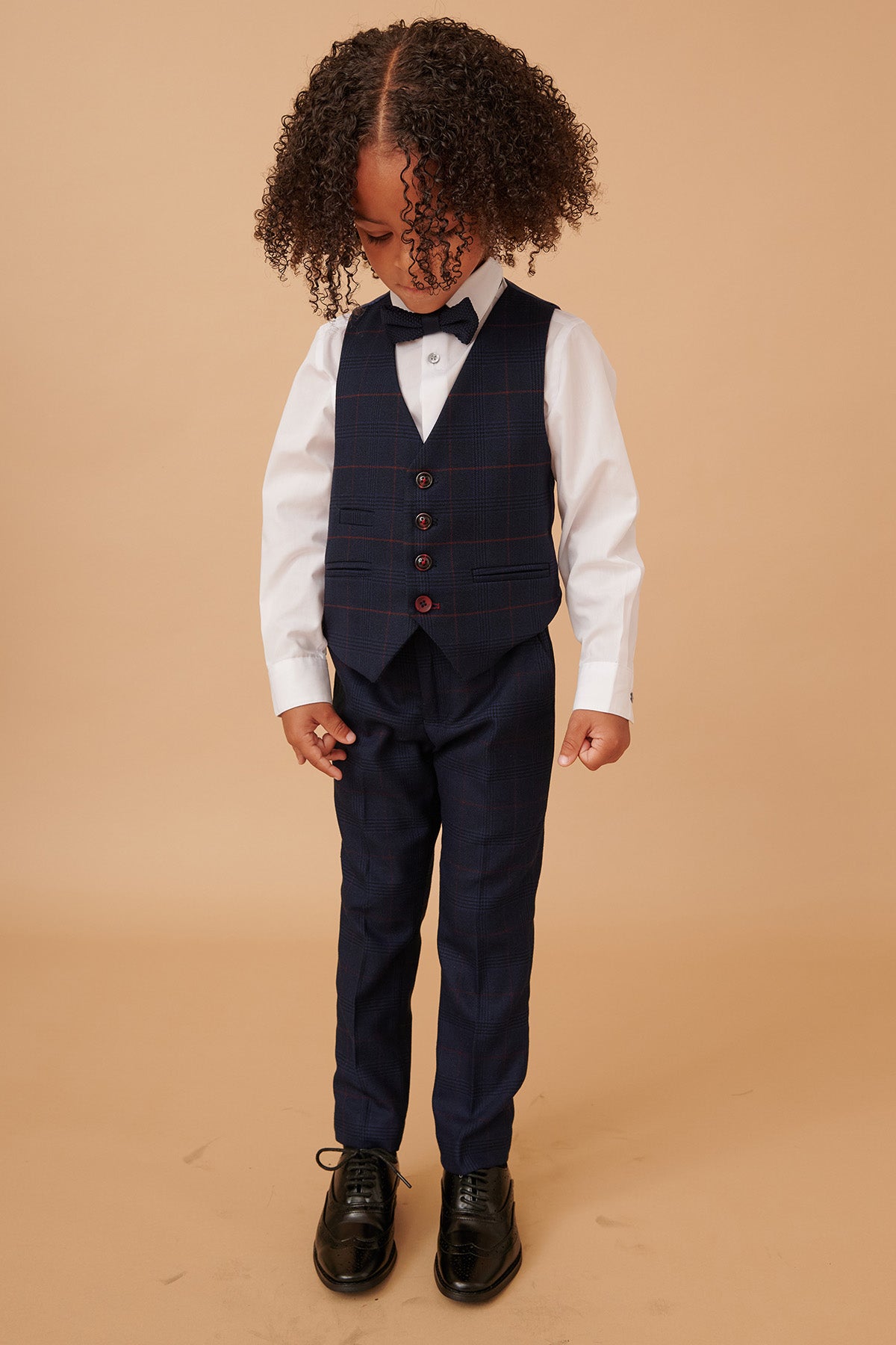 EDINSON Kids Navy & Wine Check Print 3-Piece Suit for Boys - Formal Occasions, Weddings & Family Photos