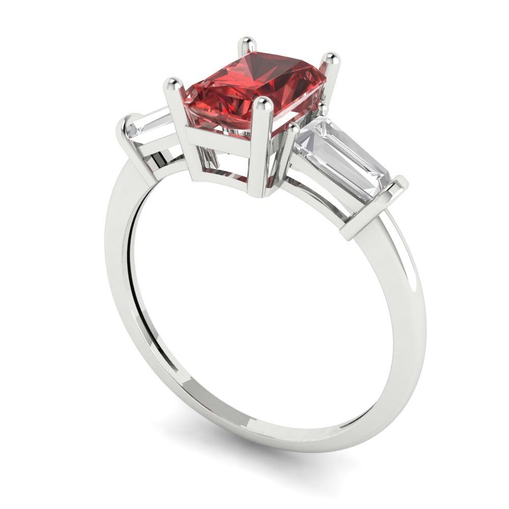 2.0 Carat Emerald Cut 3-Stone Solitaire Natural Garnet Engagement Ring in 14K White Gold - Perfect for Anniversary, Bridal & Wedding Jewelry Gifts
