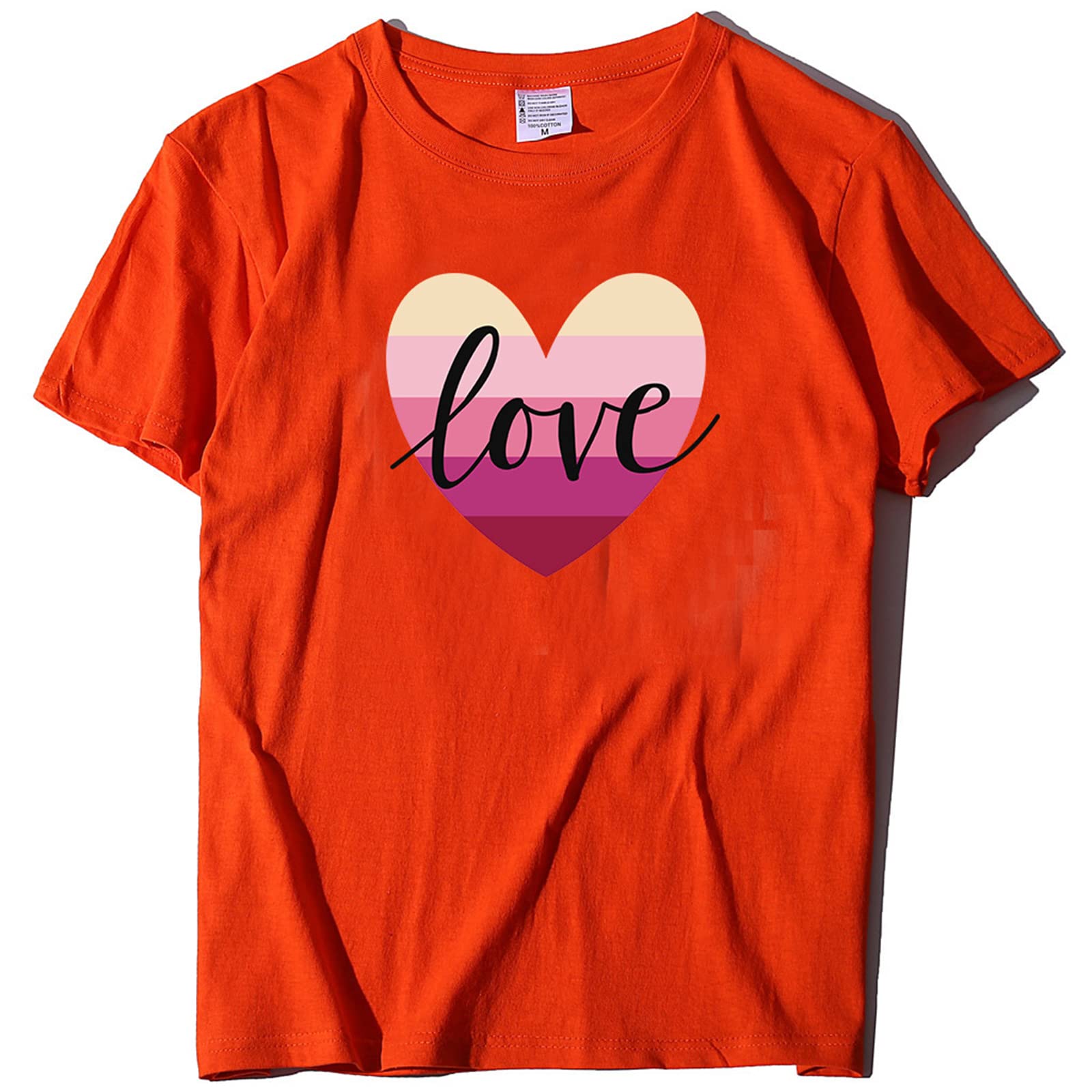 Women's Short Sleeve Loose T-Shirts - Casual Heart Print O-Neck Blouse for Valentine's Day | Perfect for Date Nights, Gifts & Everyday Wear