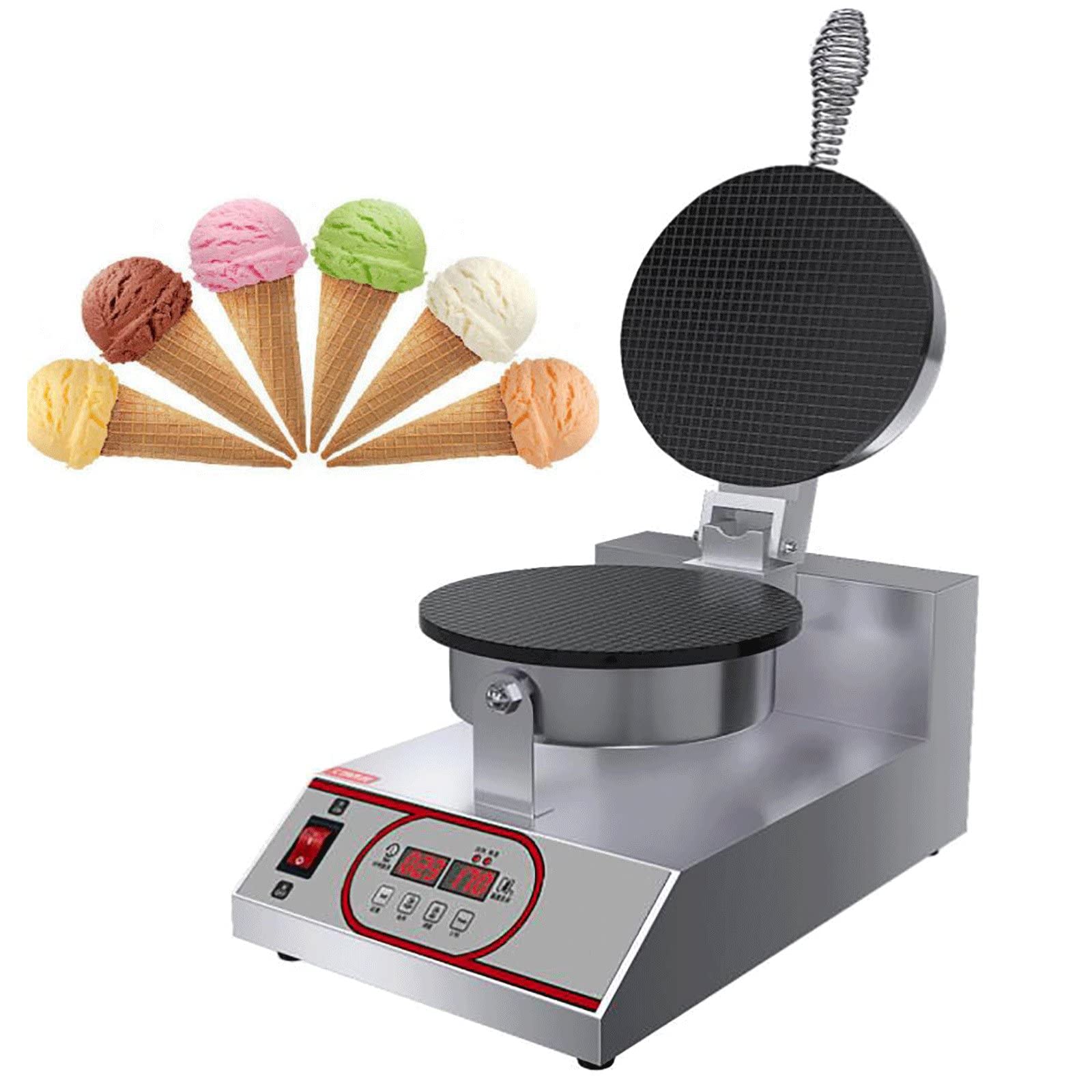 Commercial Waffle Cone Maker 1200W - Nonstick Electric Ice Cream Cone Machine with Adjustable Temperature (0°C-300°C) - 220V Egg Roll Maker for Cafés, Restaurants & Dessert Shops - Perfect for Making Crispy Waffle Cones, Crepes & Sweet Treats