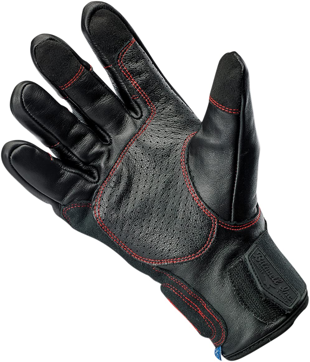 Biltwell Belden Gloves - X-Small Redline Motorcycle Gloves for Men & Women - Durable Riding Gloves for Cruiser, Street Bike & Harley Davidson - Perfect for Commuting & Long Distance Rides